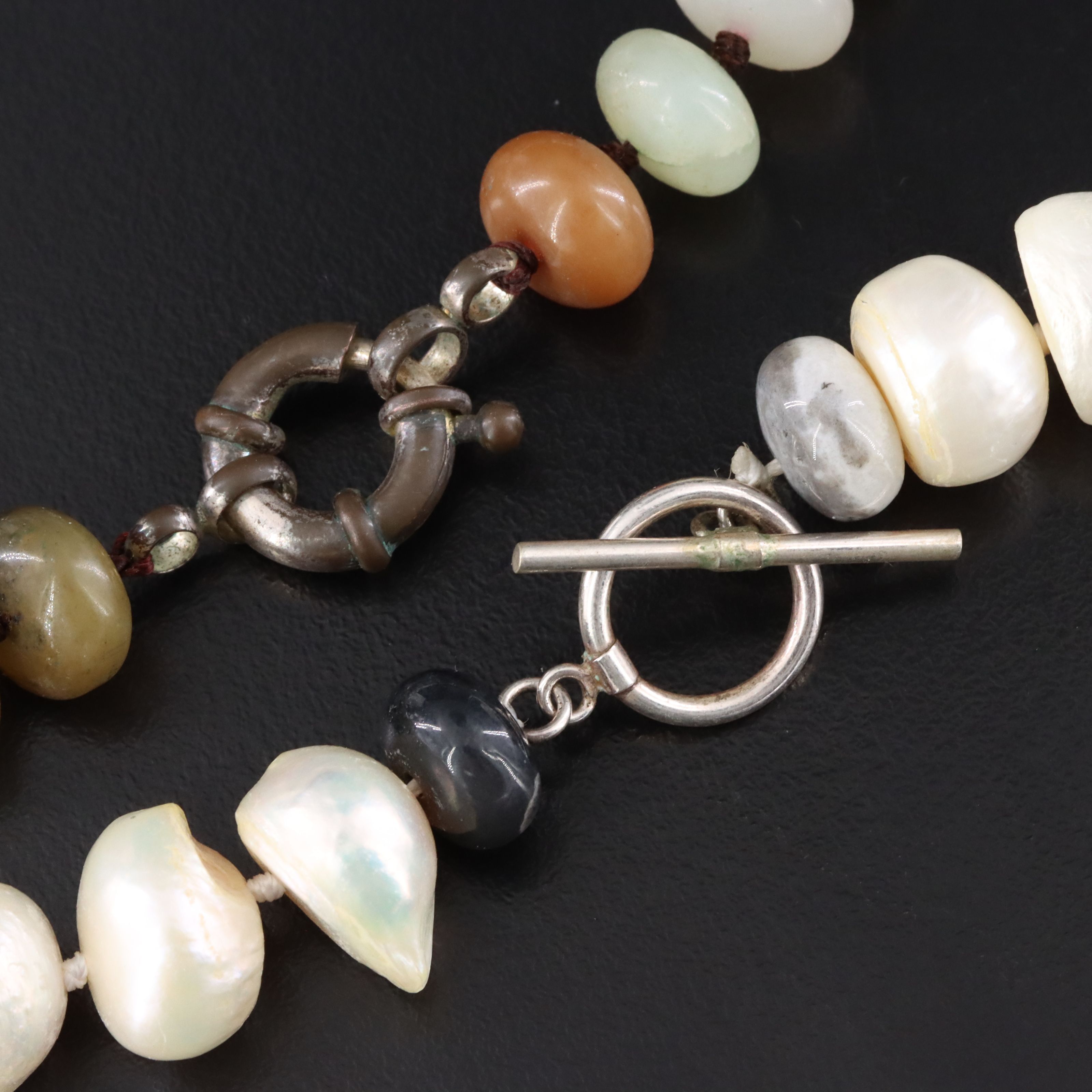 Pearl, Chalcedony and Agate Necklaces with Sterling Clasps