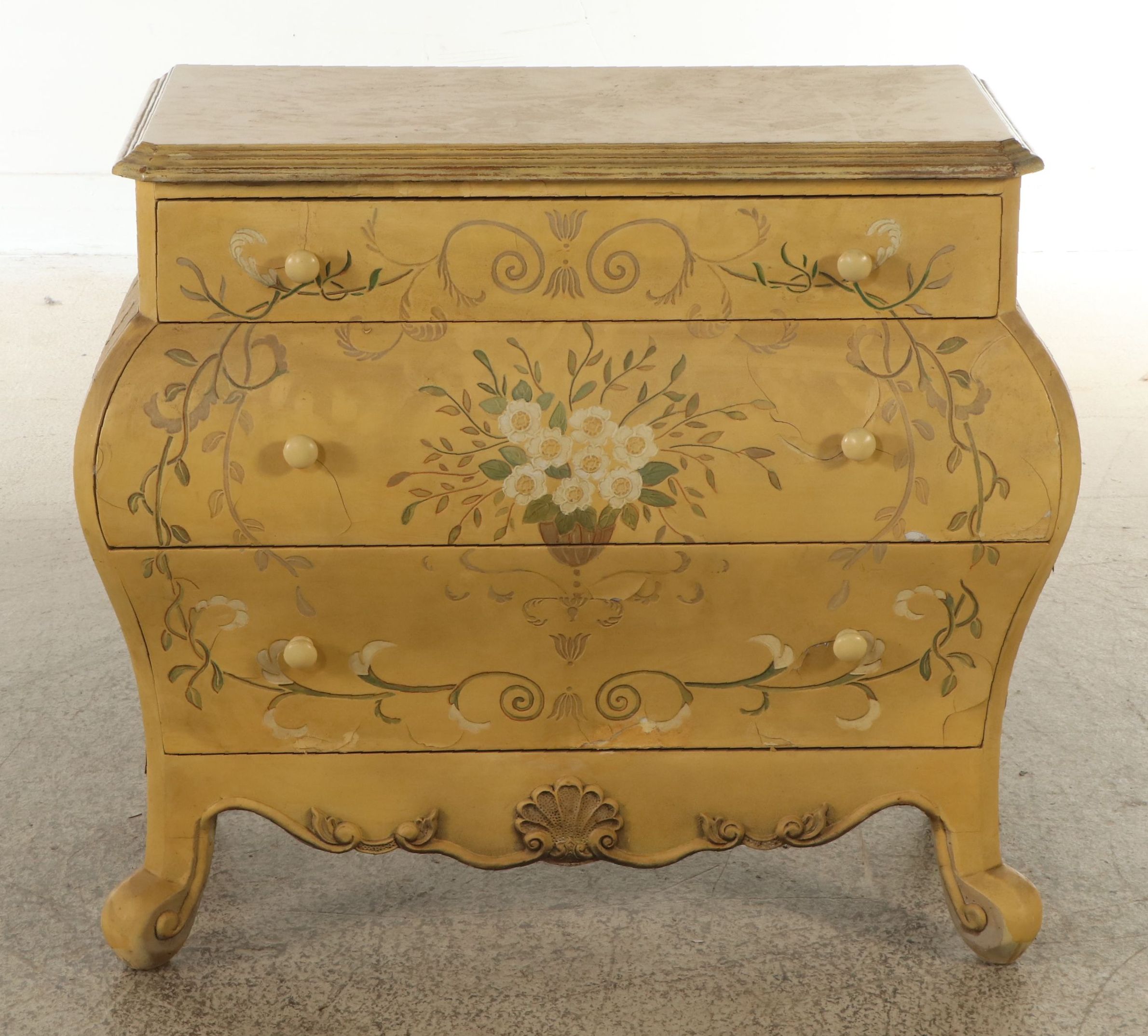 Baroque Style Paint-Decorated Wooden Bombe Chest