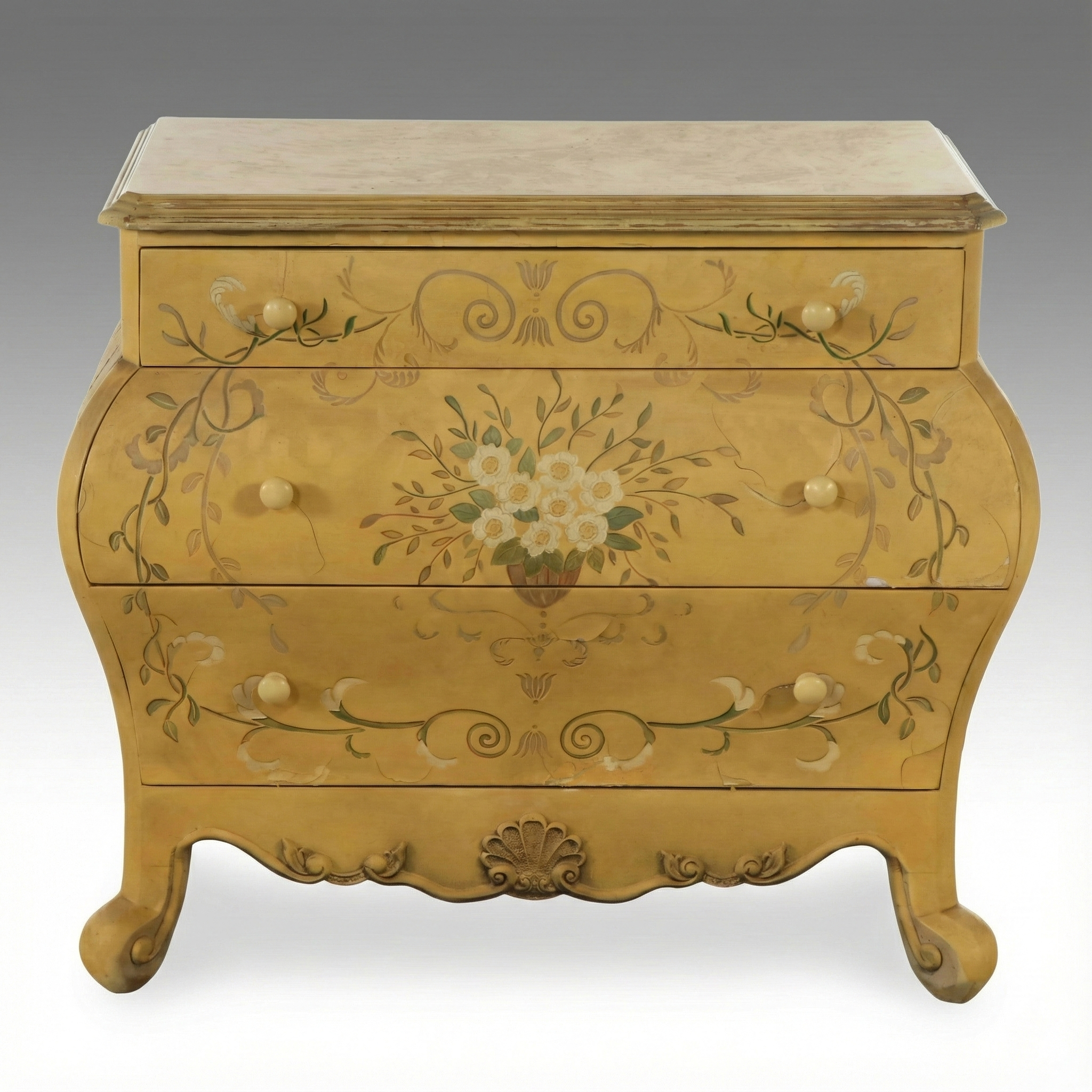 Baroque Style Paint-Decorated Wooden Bombe Chest