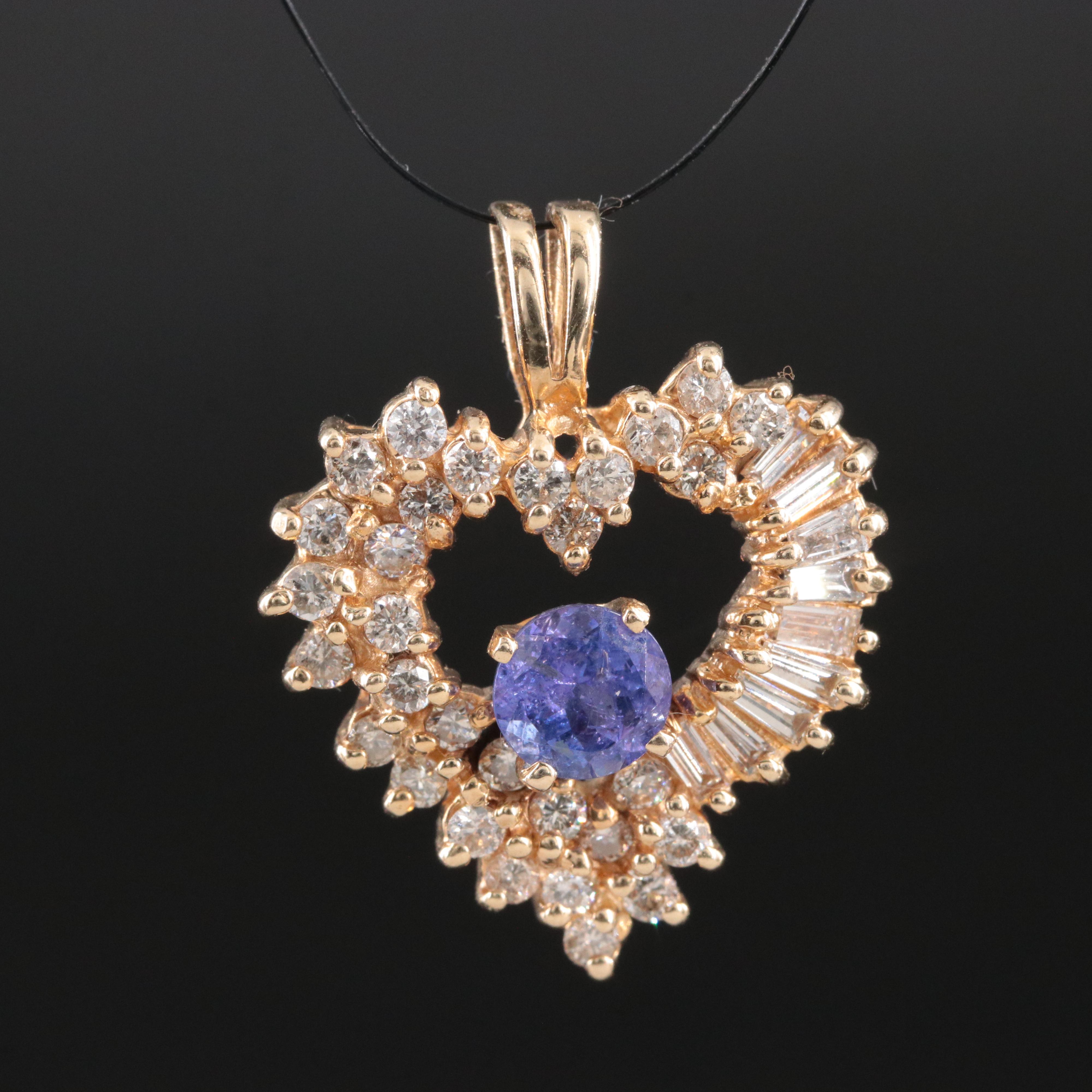 14K Tanzanite and 1.07 CTW Diamond Heart Pendant