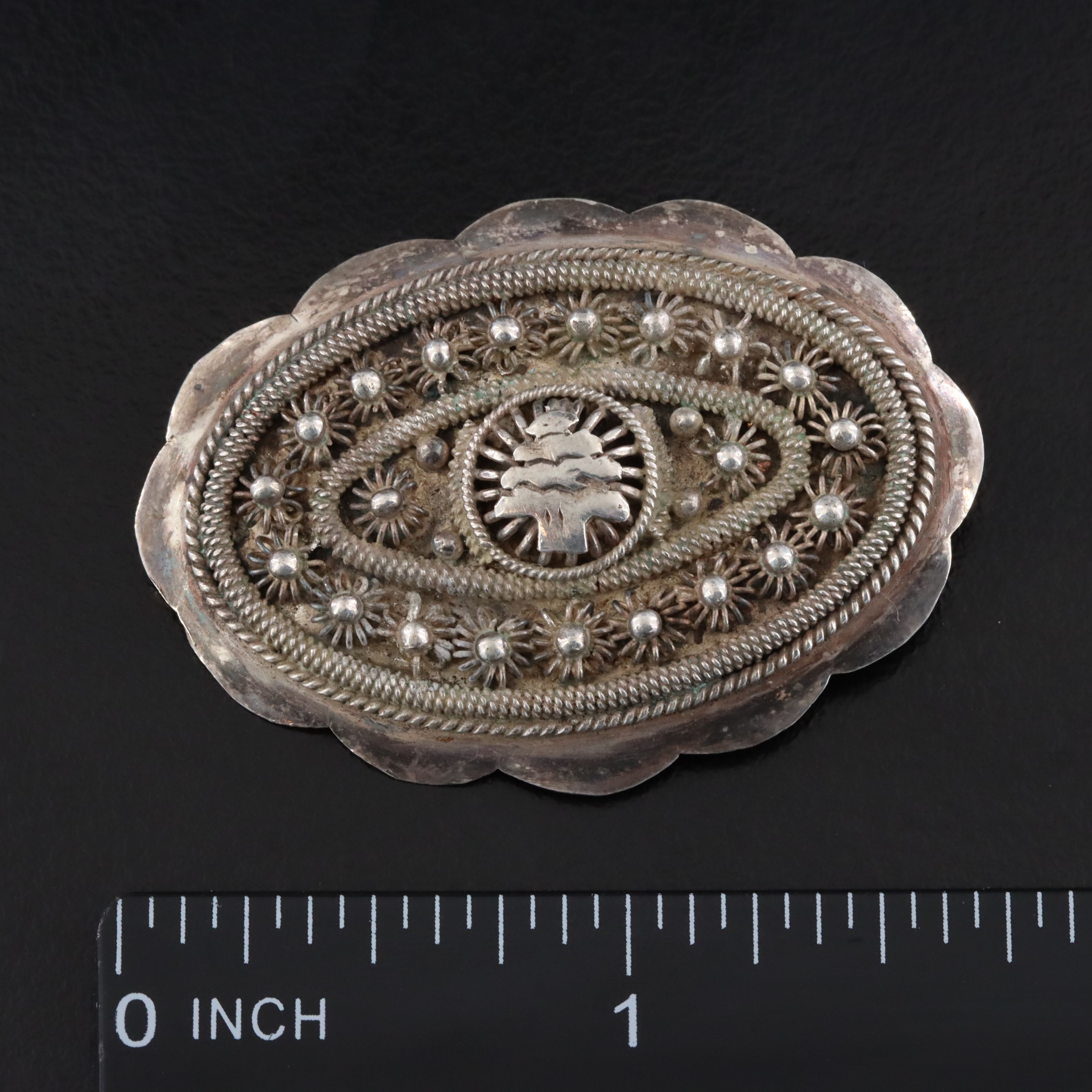 Middle Eastern Style 950 Silver Cannetille Brooch and Earrings Set