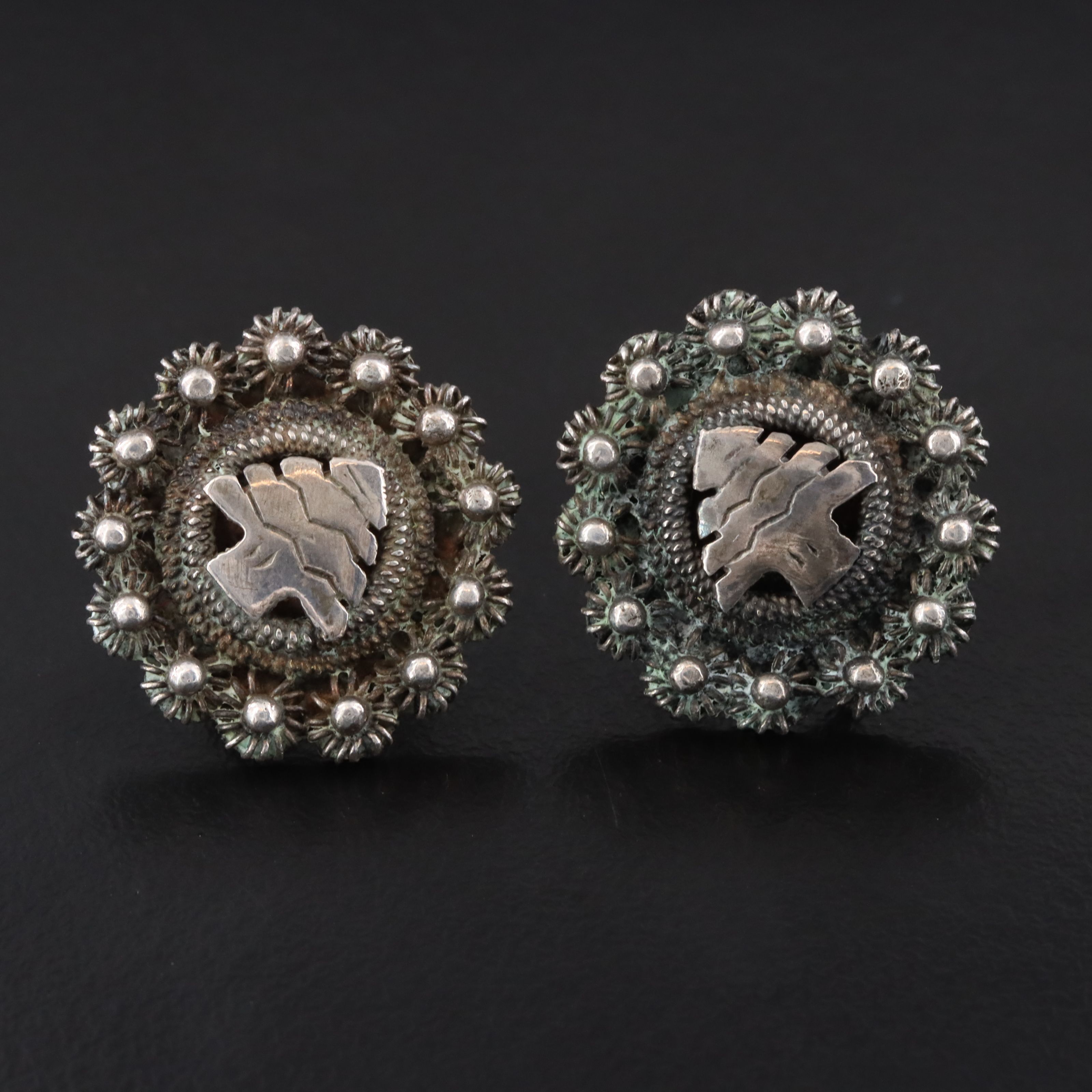 Middle Eastern Style 950 Silver Cannetille Brooch and Earrings Set