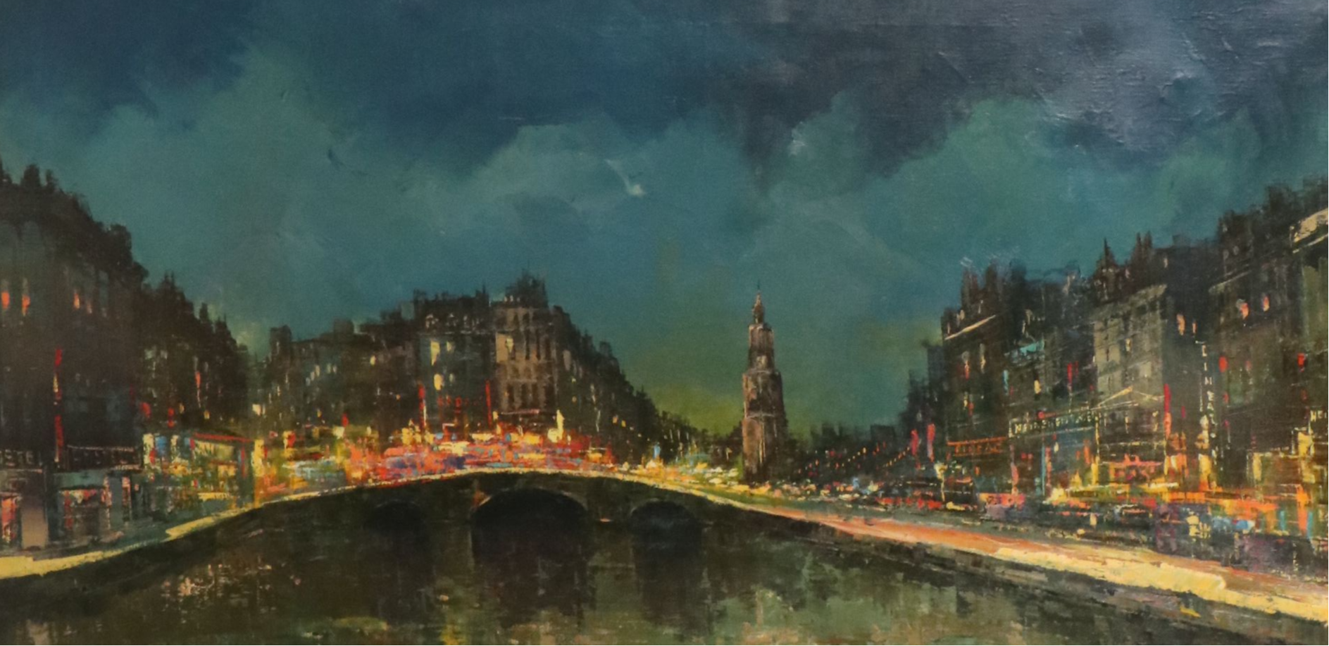 Impressionistic Oil Painting of European Cityscape, 20th Century