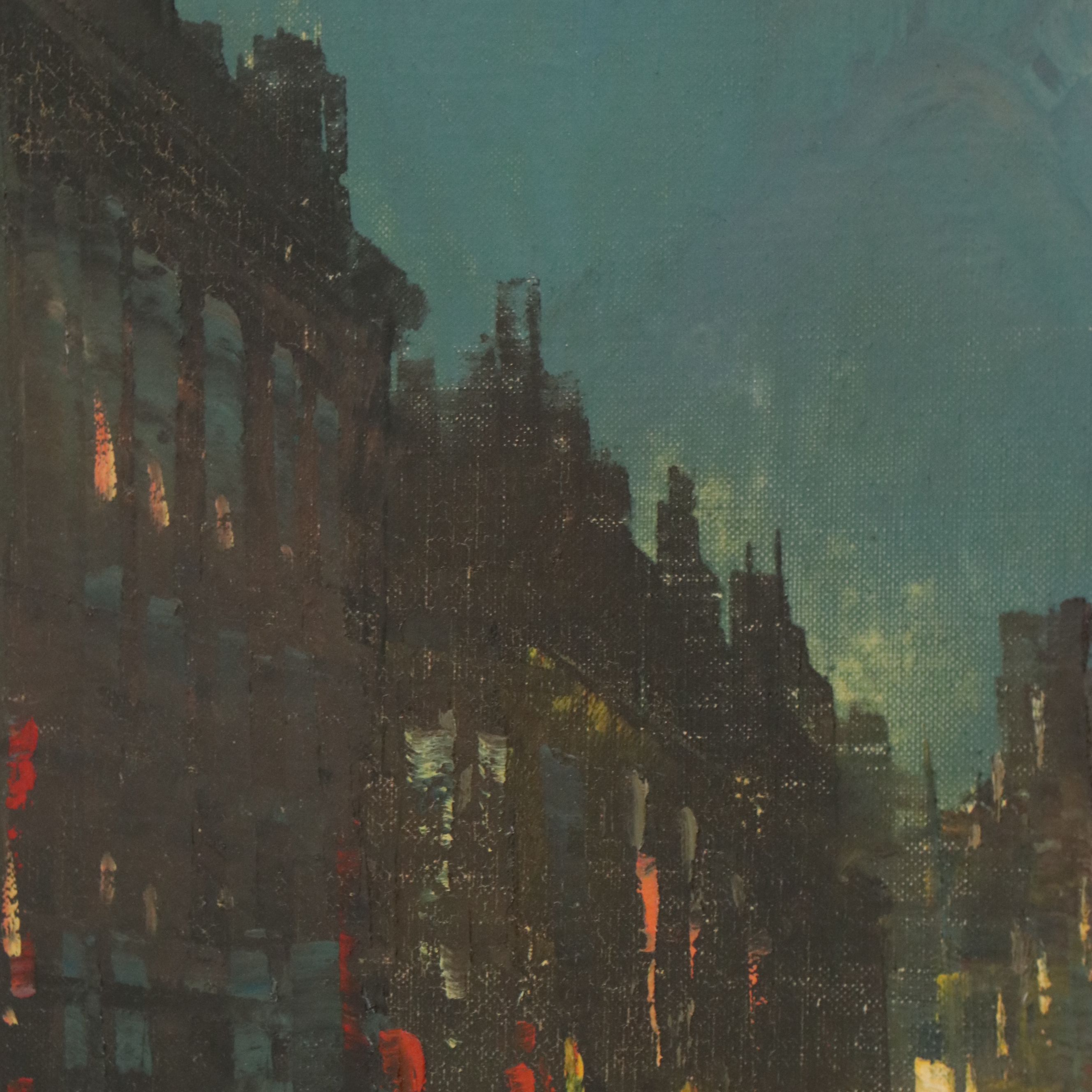 Impressionistic Oil Painting of European Cityscape, 20th Century