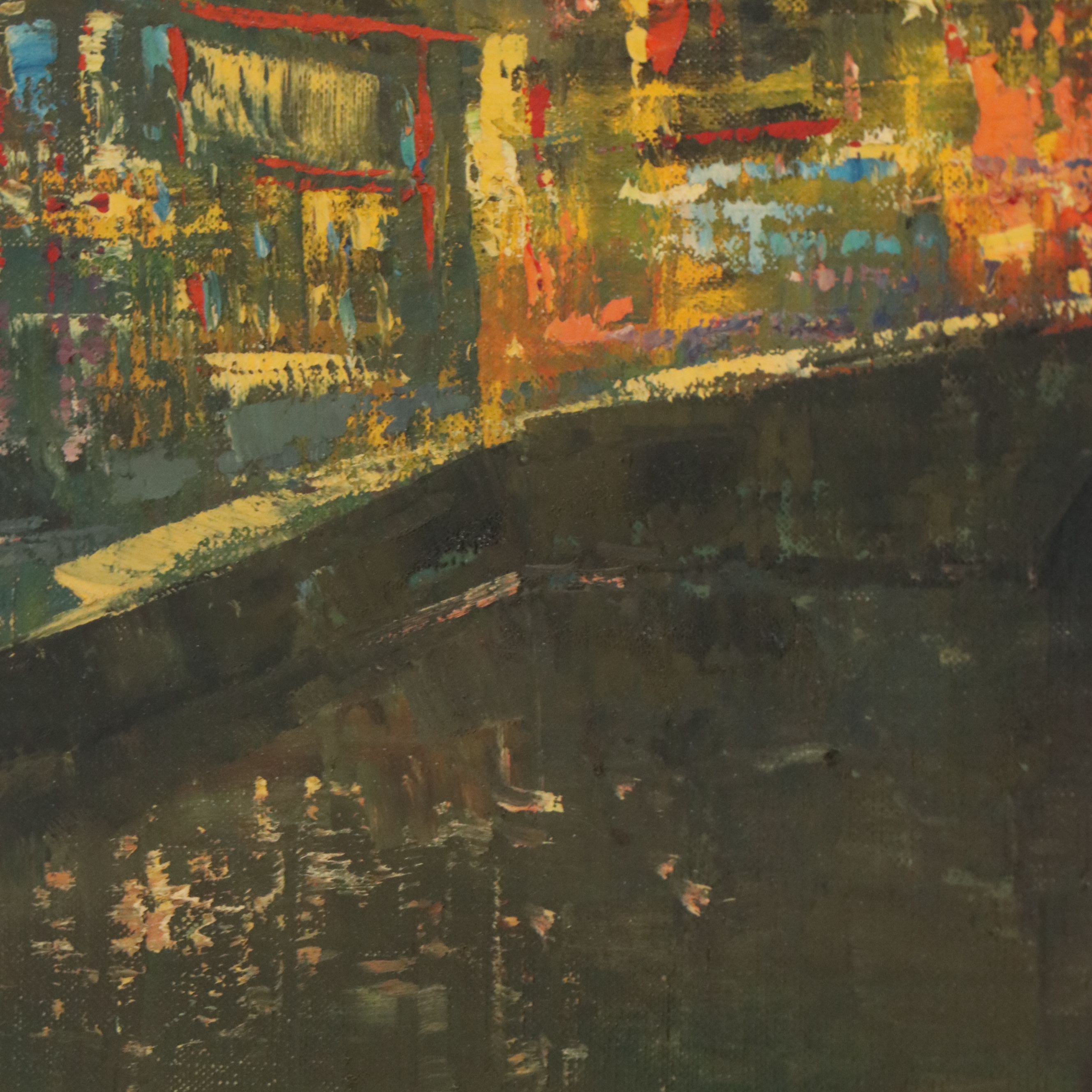 Impressionistic Oil Painting of European Cityscape, 20th Century