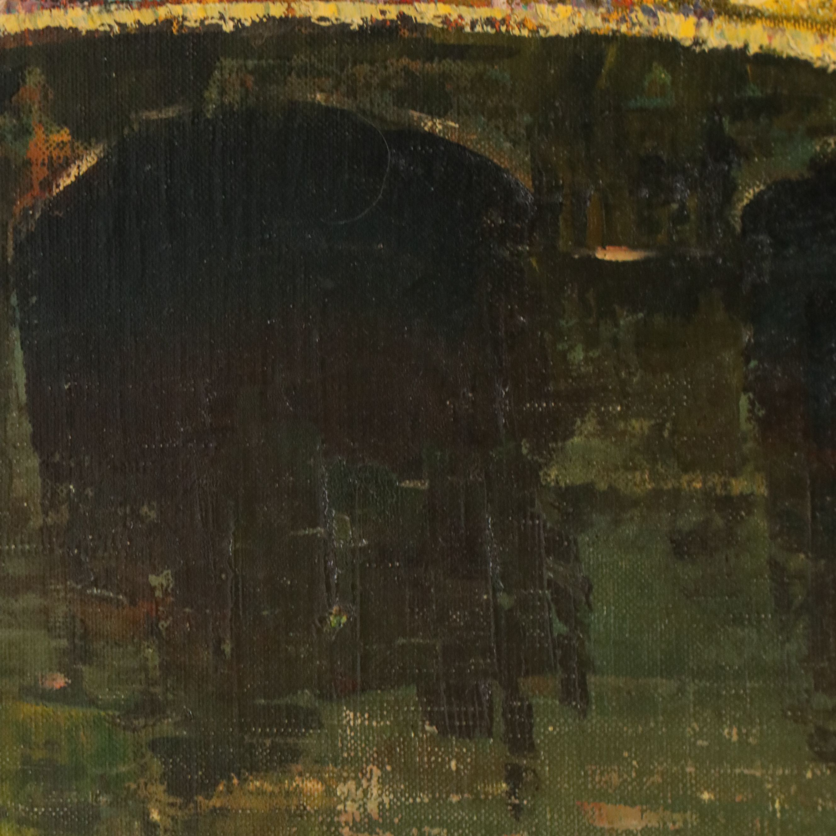 Impressionistic Oil Painting of European Cityscape, 20th Century