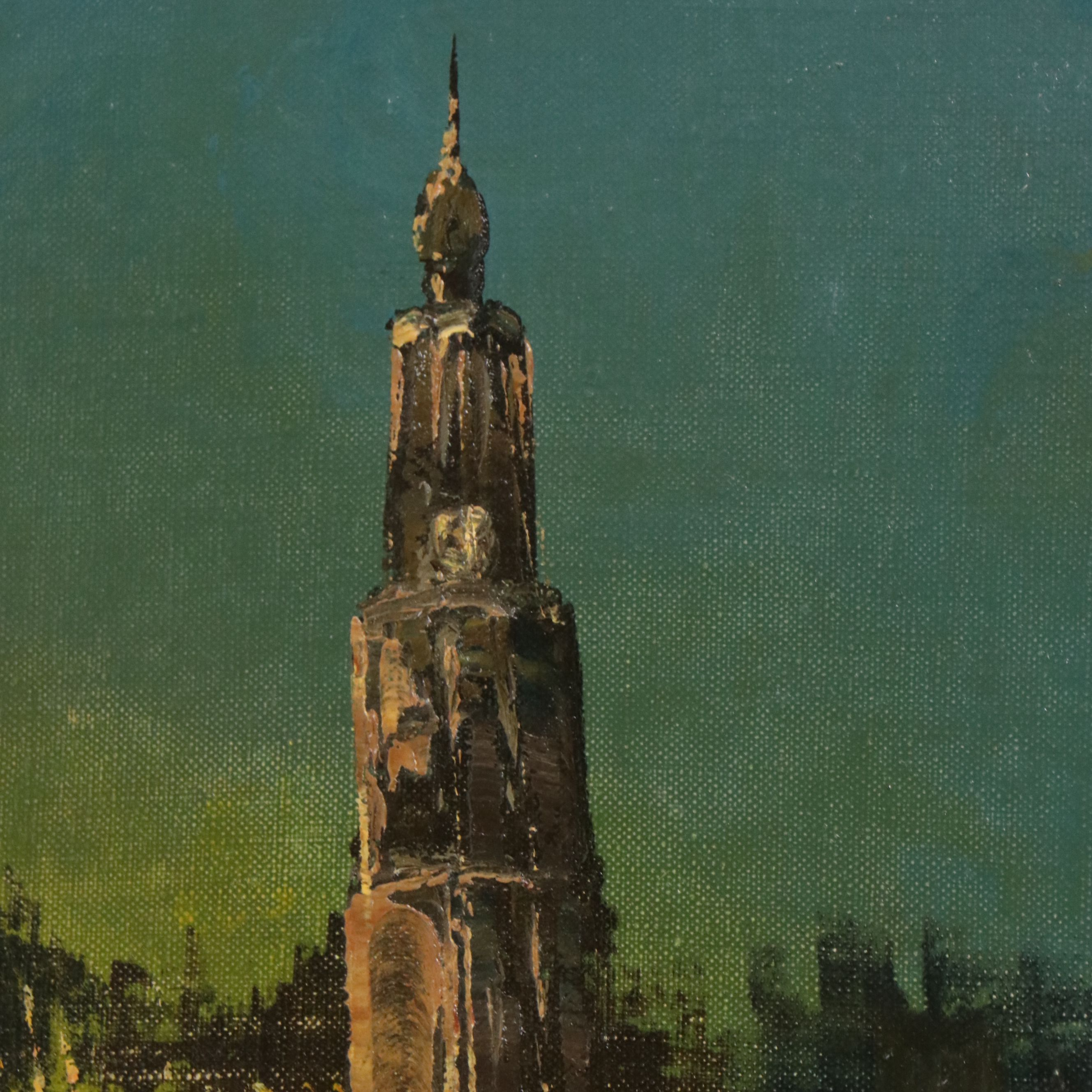 Impressionistic Oil Painting of European Cityscape, 20th Century