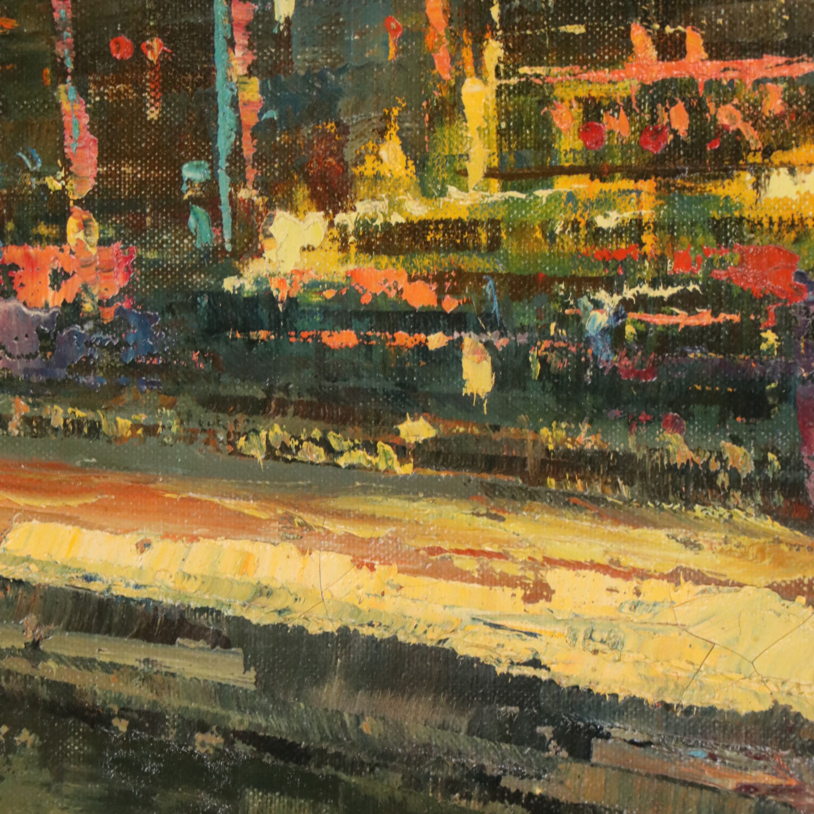 Impressionistic Oil Painting of European Cityscape, 20th Century