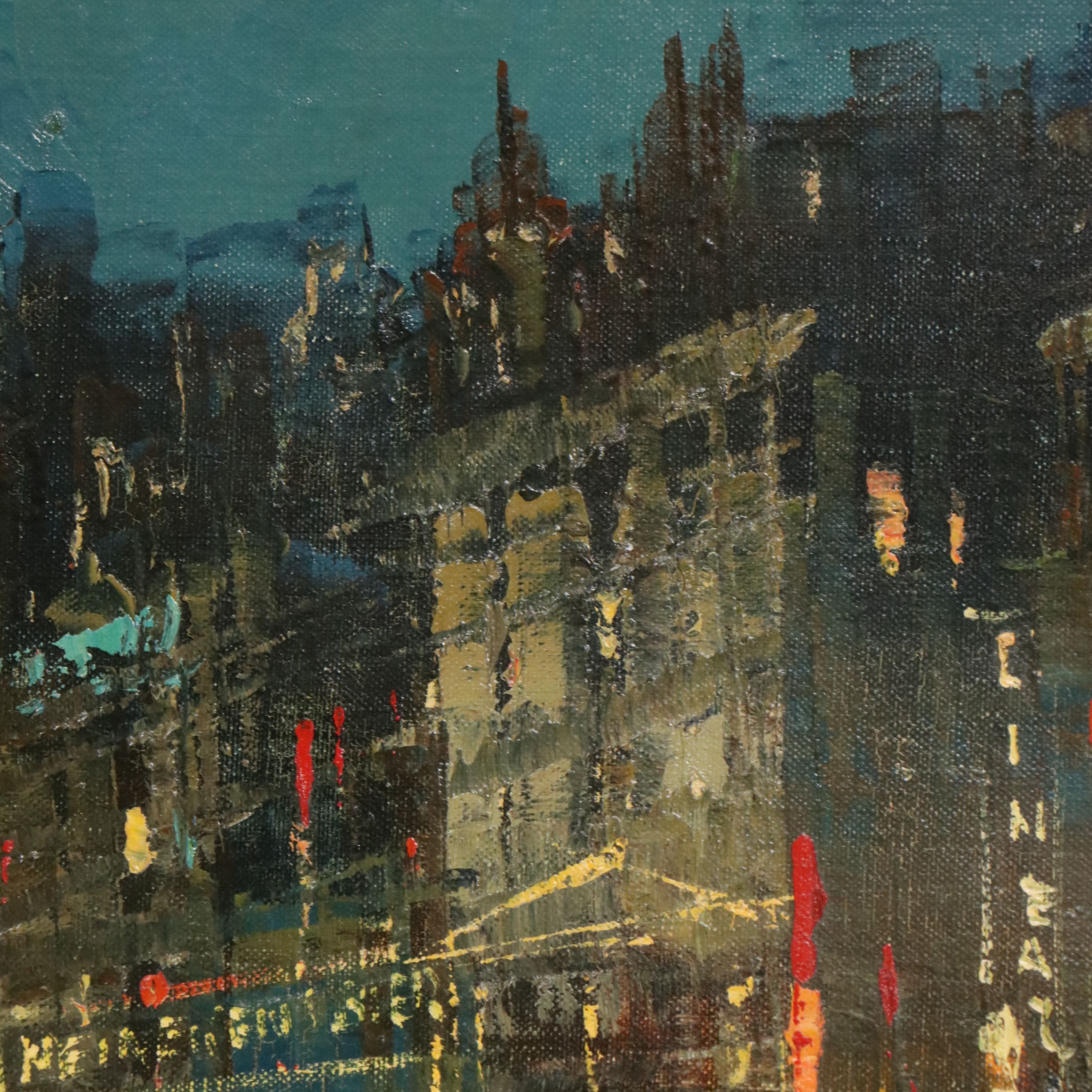 Impressionistic Oil Painting of European Cityscape, 20th Century