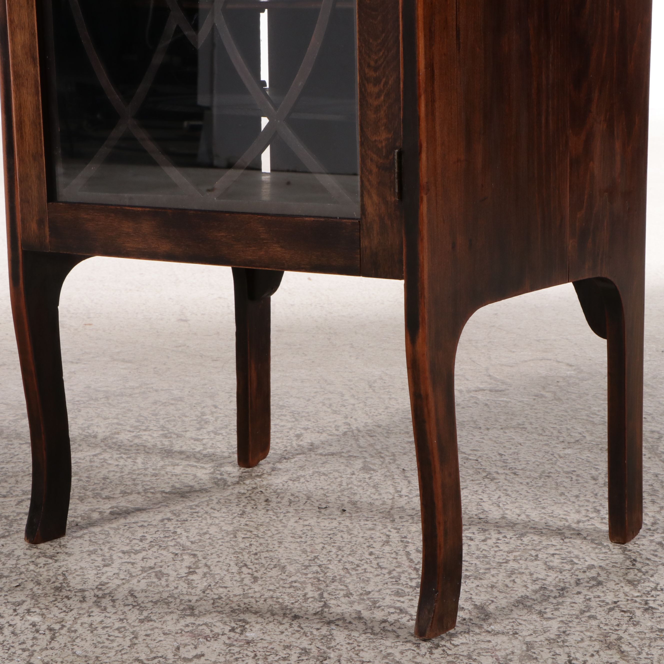 Art Deco Style Walnut Finish Glass Front Music Cabinet, Early 20th Century
