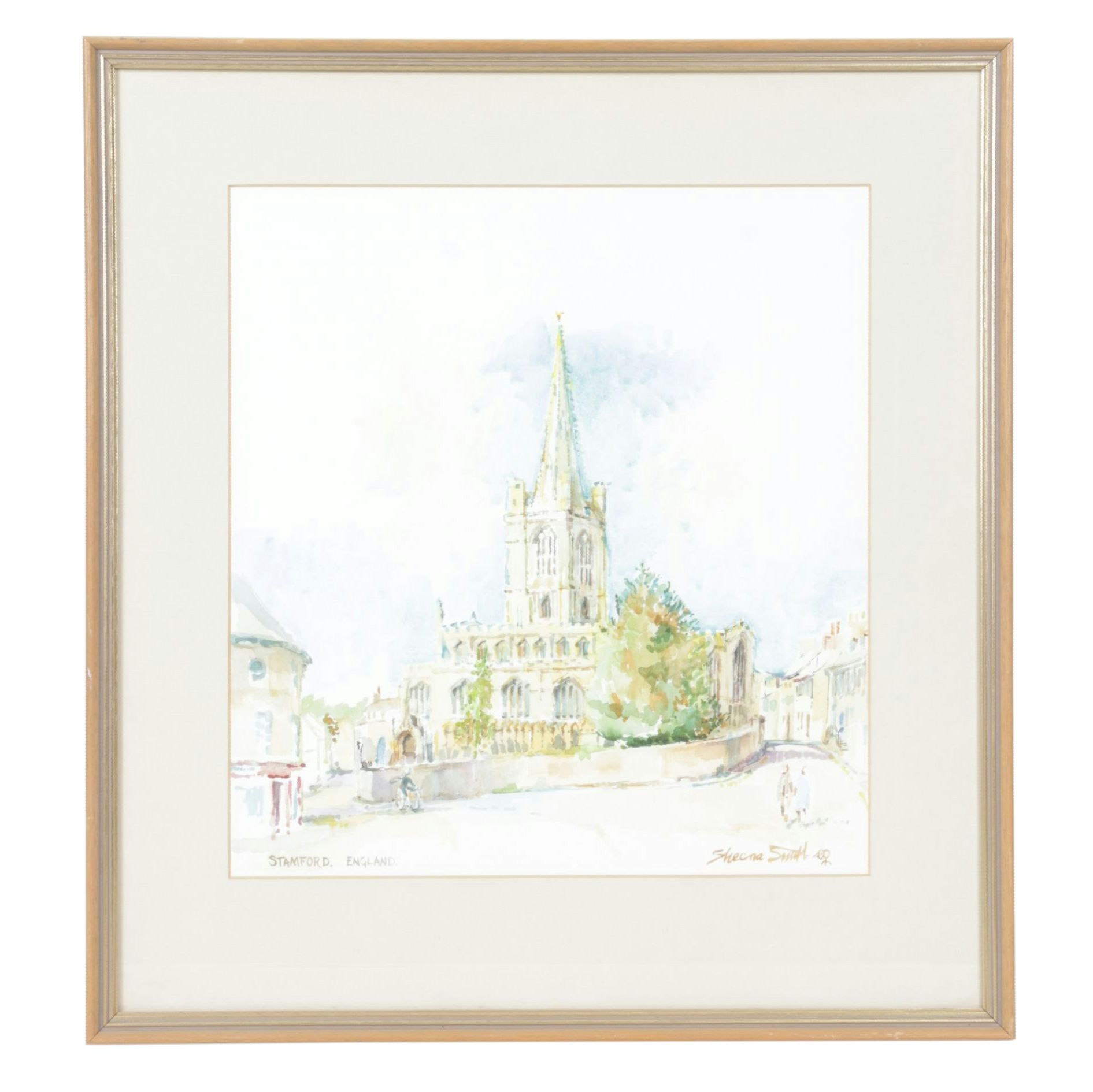 Sheena Smith Landmark Watercolor Painting "Stamford, England", Late 20th Century