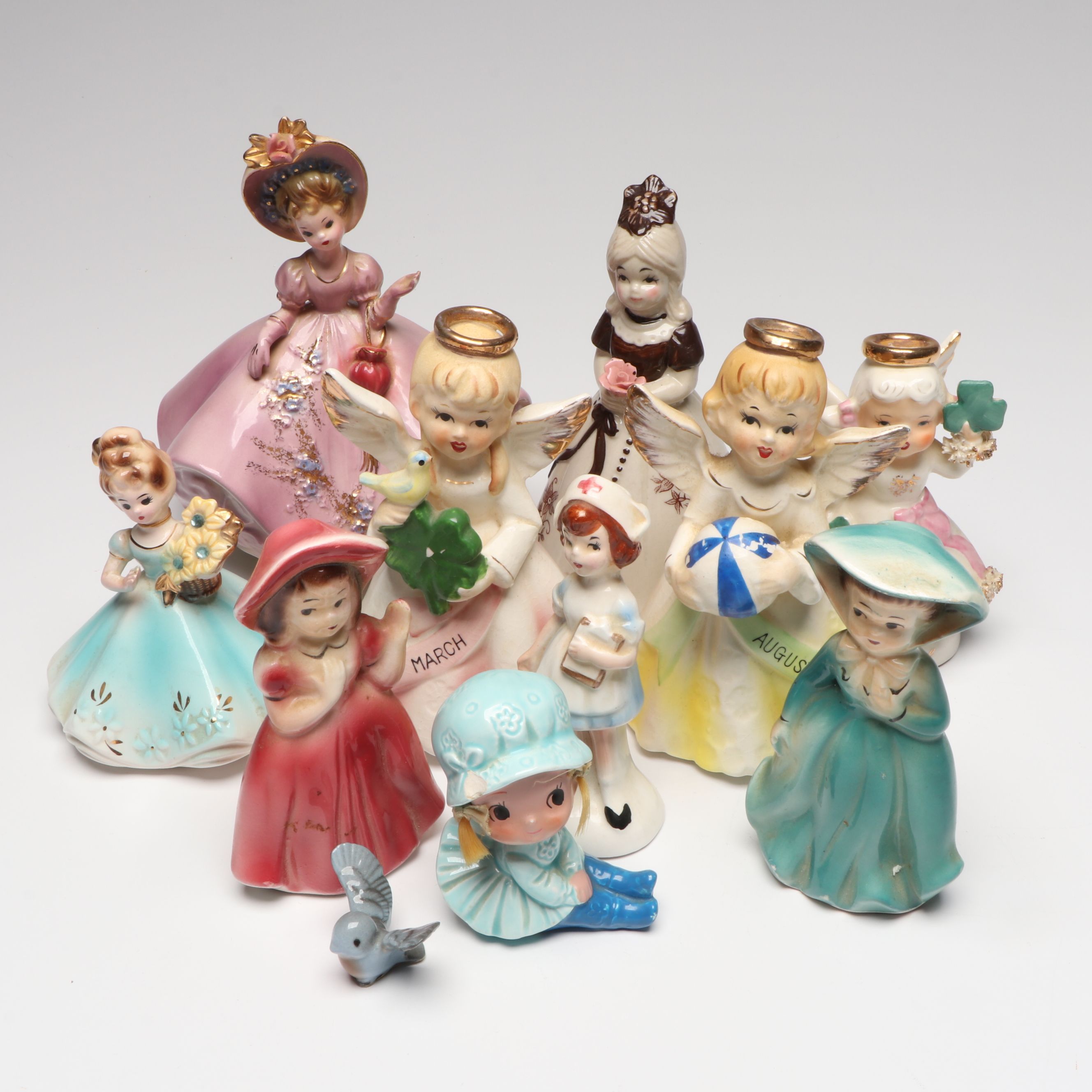 Josef "March" with More Ceramic Figurines and Bell, Late 20th Century