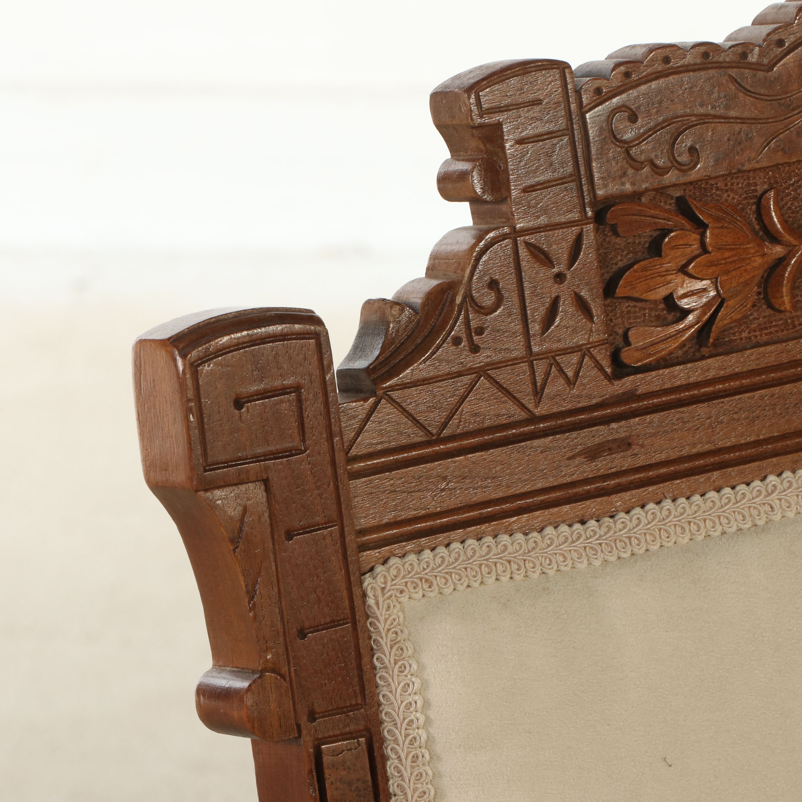 Pair of Eastlake Style Carved and Incised Wood Side Chairs, Late 19th Century