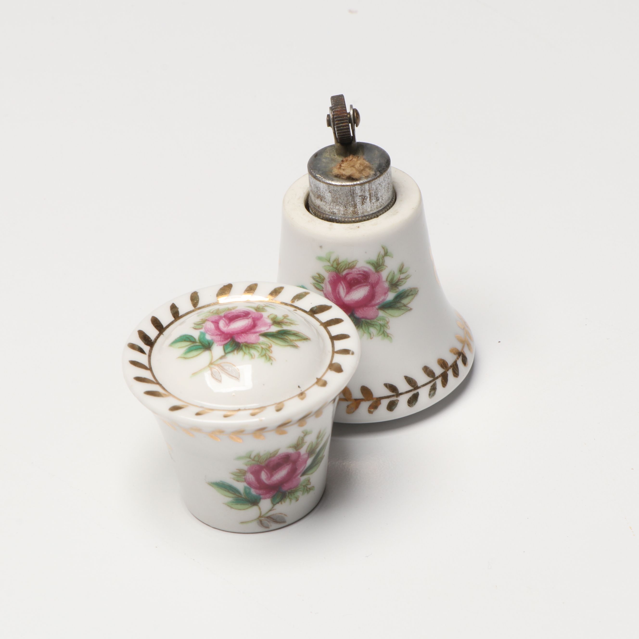 DeVilbiss Hand-Painted Perfume Bottle with Porcelain and Other Table Accessories