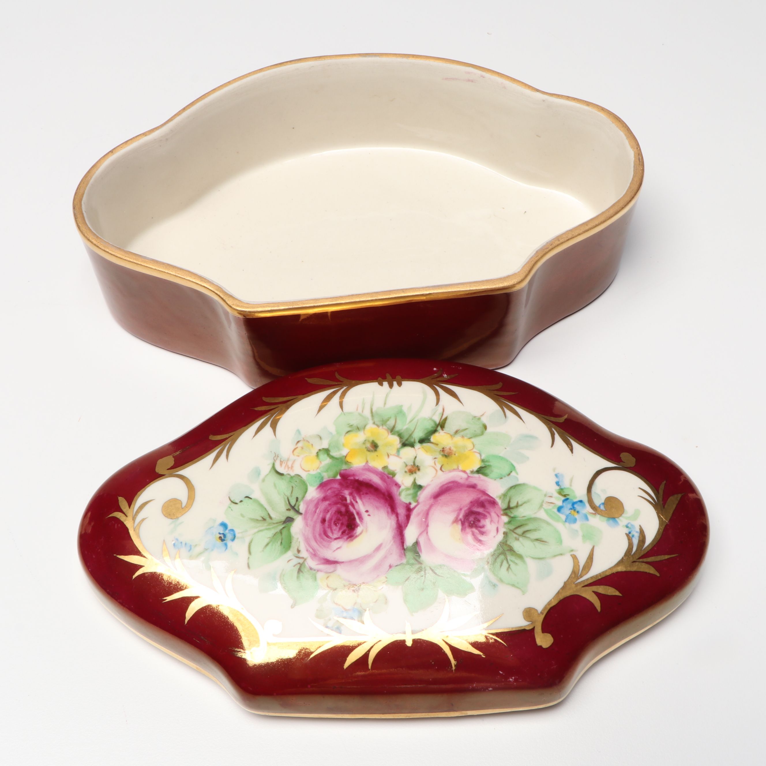 DeVilbiss Hand-Painted Perfume Bottle with Porcelain and Other Table Accessories