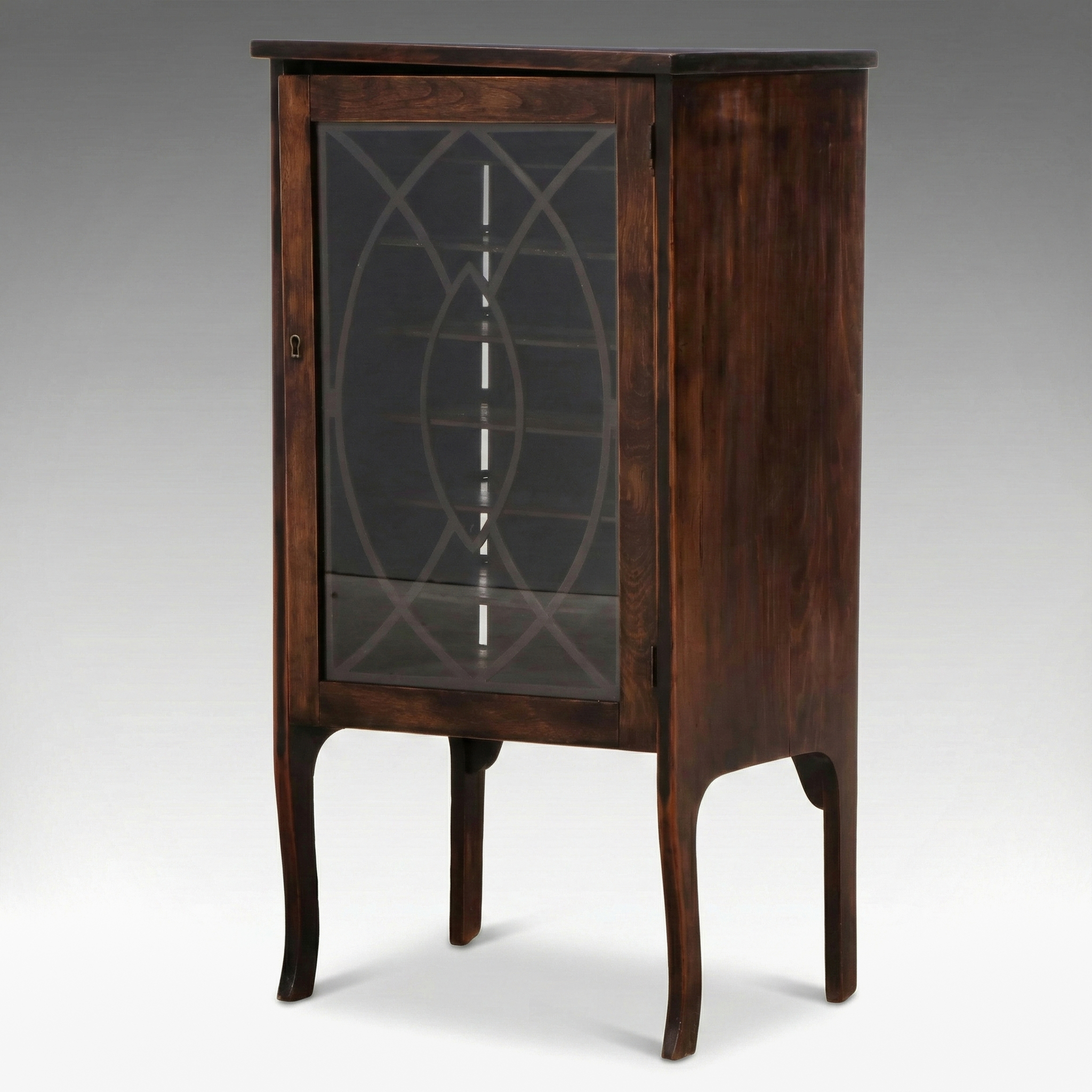 Art Deco Style Walnut Finish Glass Front Music Cabinet, Early 20th Century