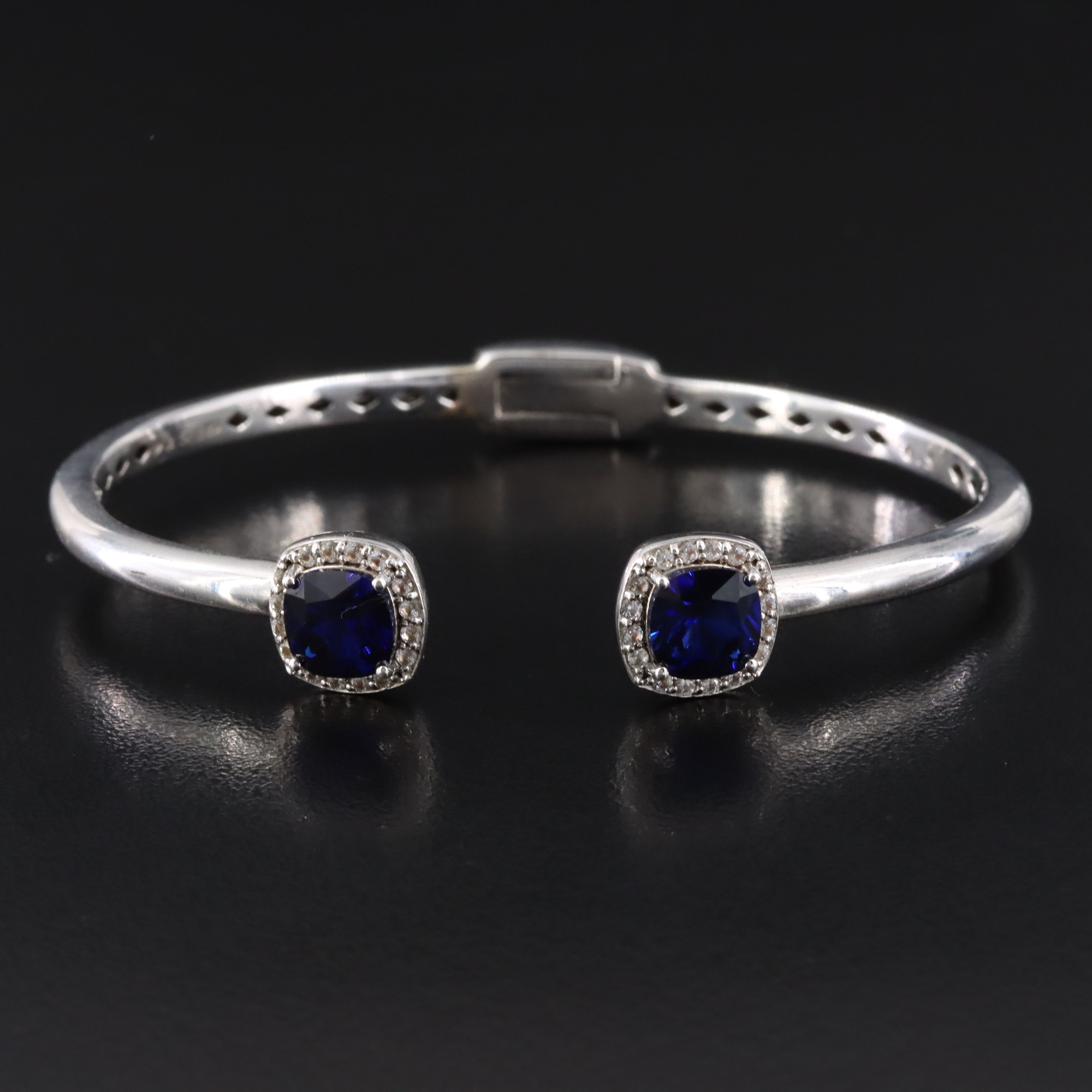 Sterling Blue and White Sapphire Hinged Bangle Bracelet