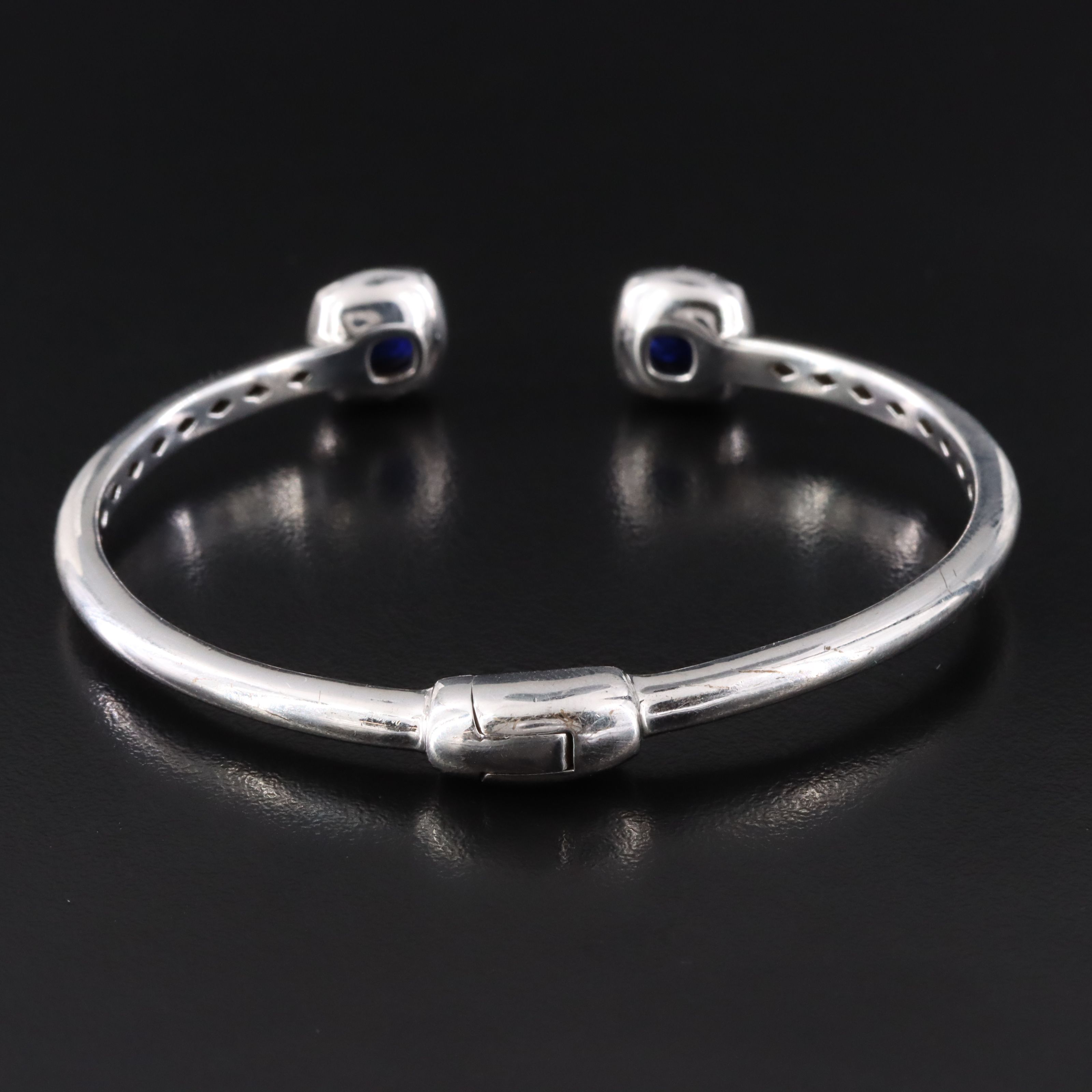 Sterling Blue and White Sapphire Hinged Bangle Bracelet