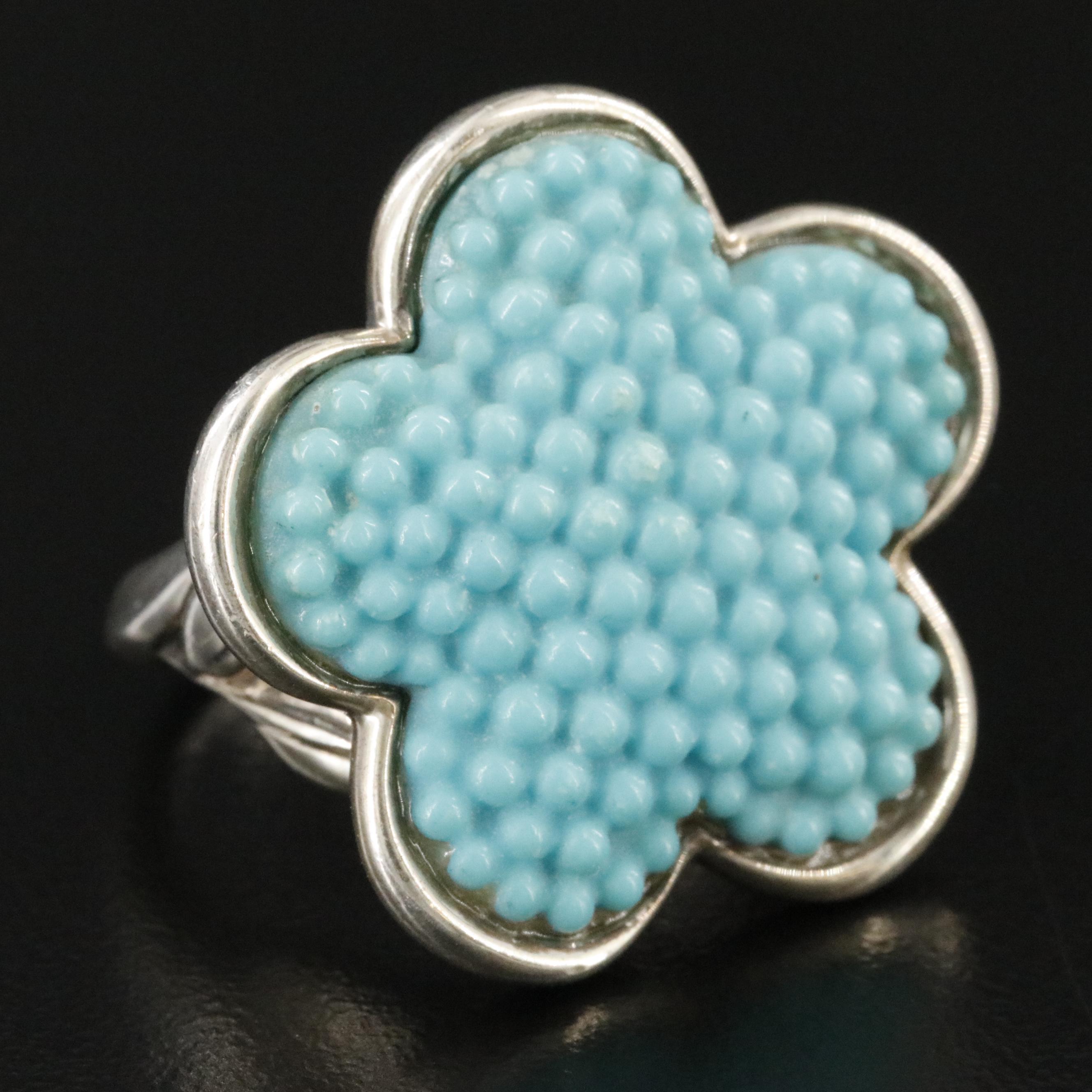 Lagos Caviar Sterling and Faux Turquoise Flower Ring