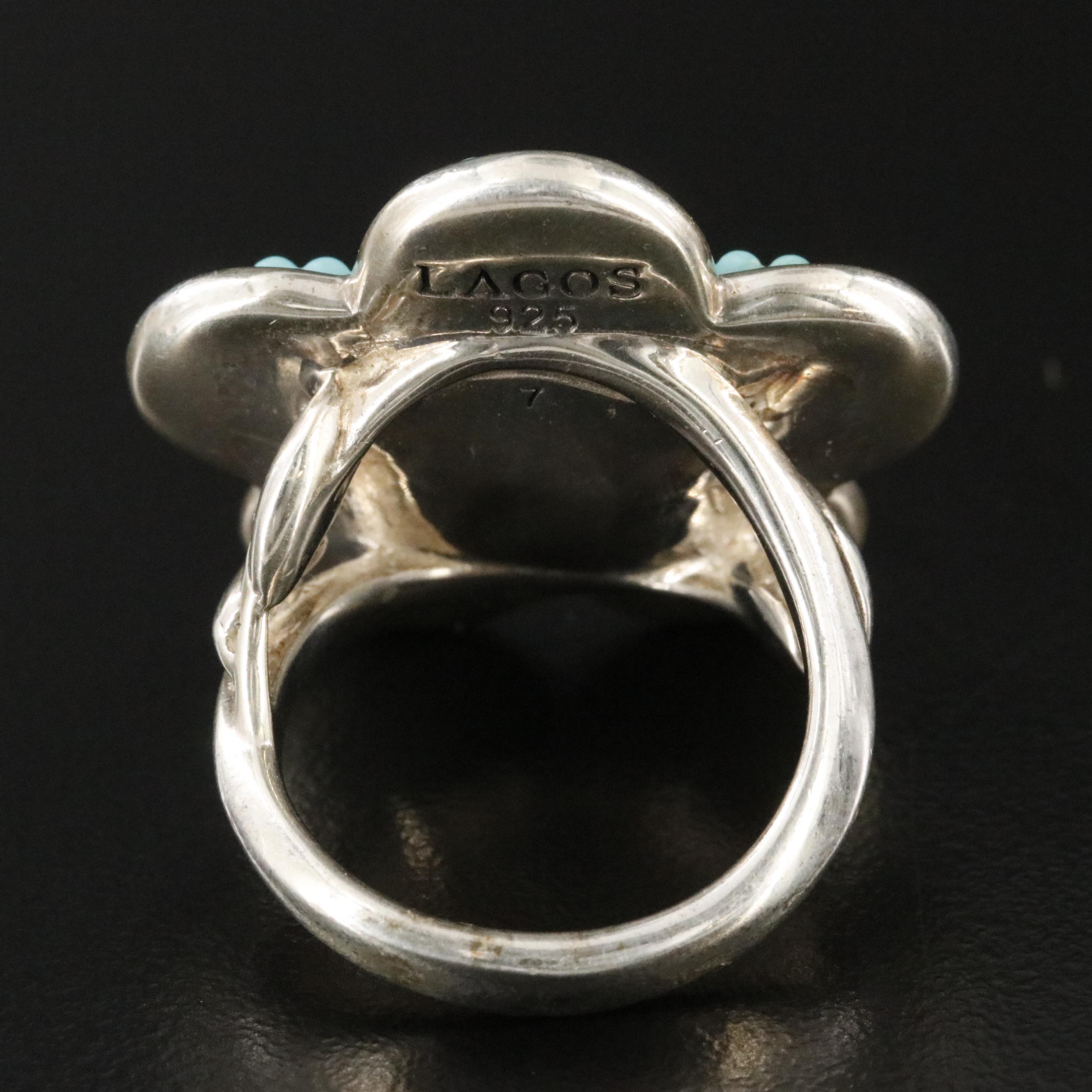 Lagos Caviar Sterling and Faux Turquoise Flower Ring