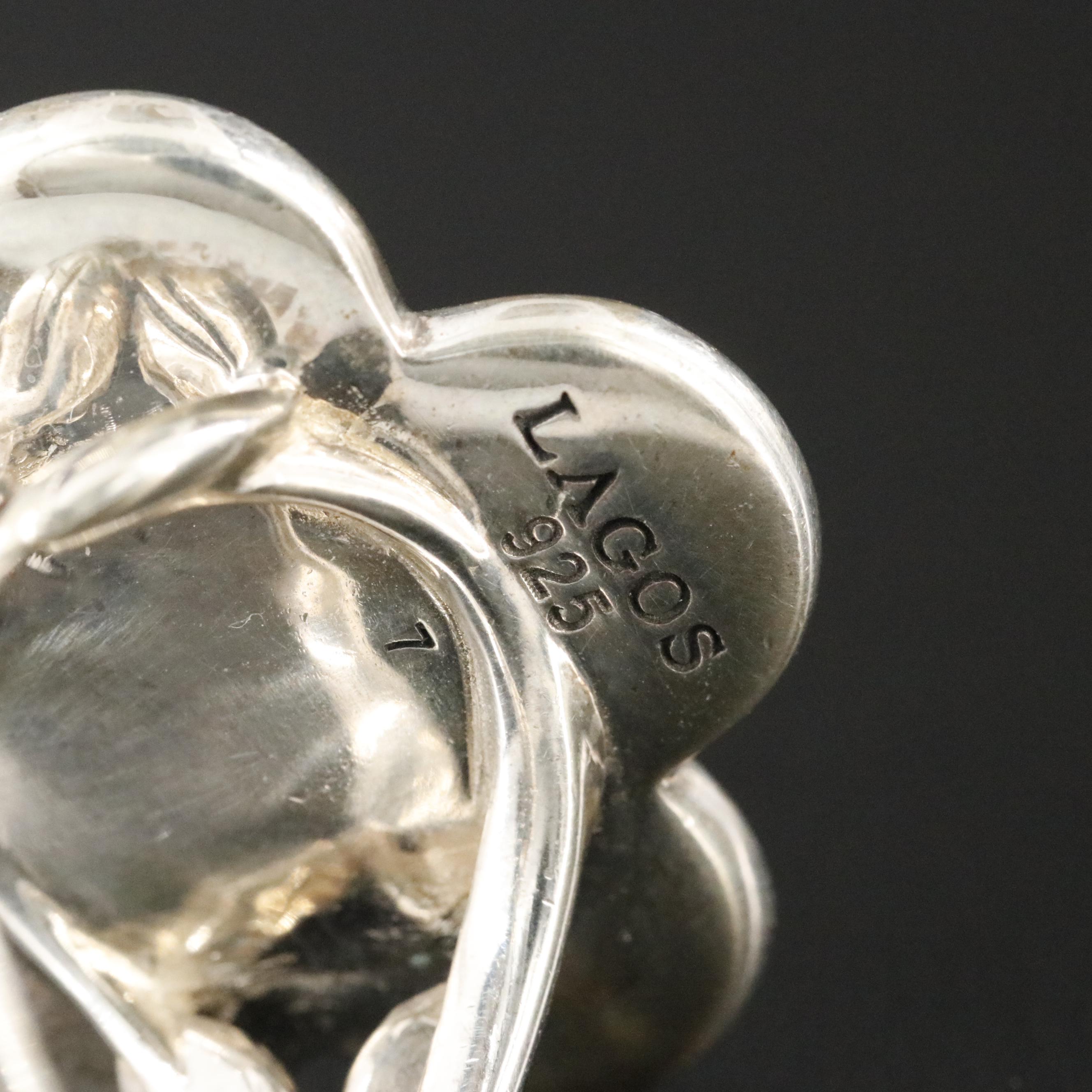 Lagos Caviar Sterling and Faux Turquoise Flower Ring