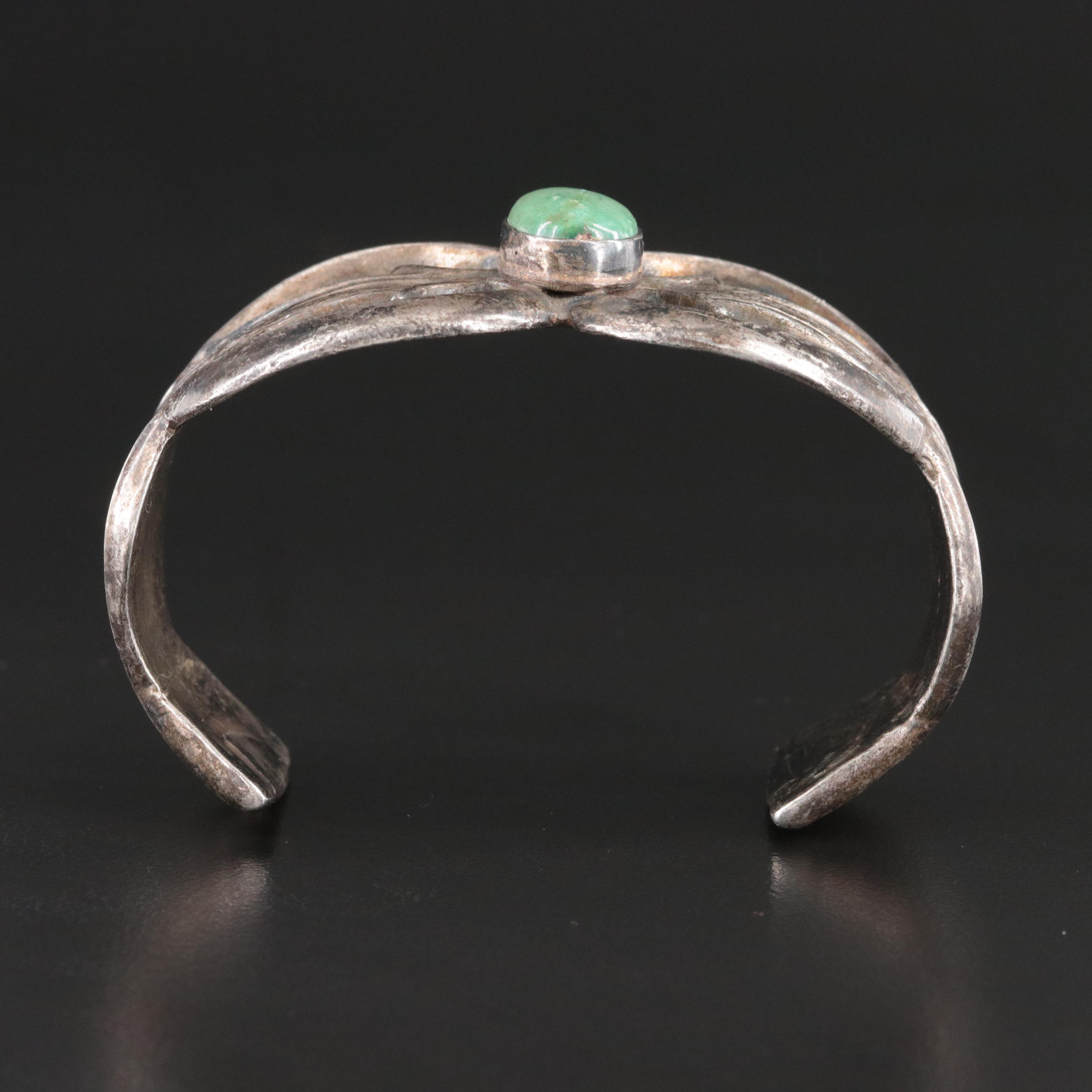 Vintage Southwestern Sterling Turquoise Sand Cast Cuff Bracelet