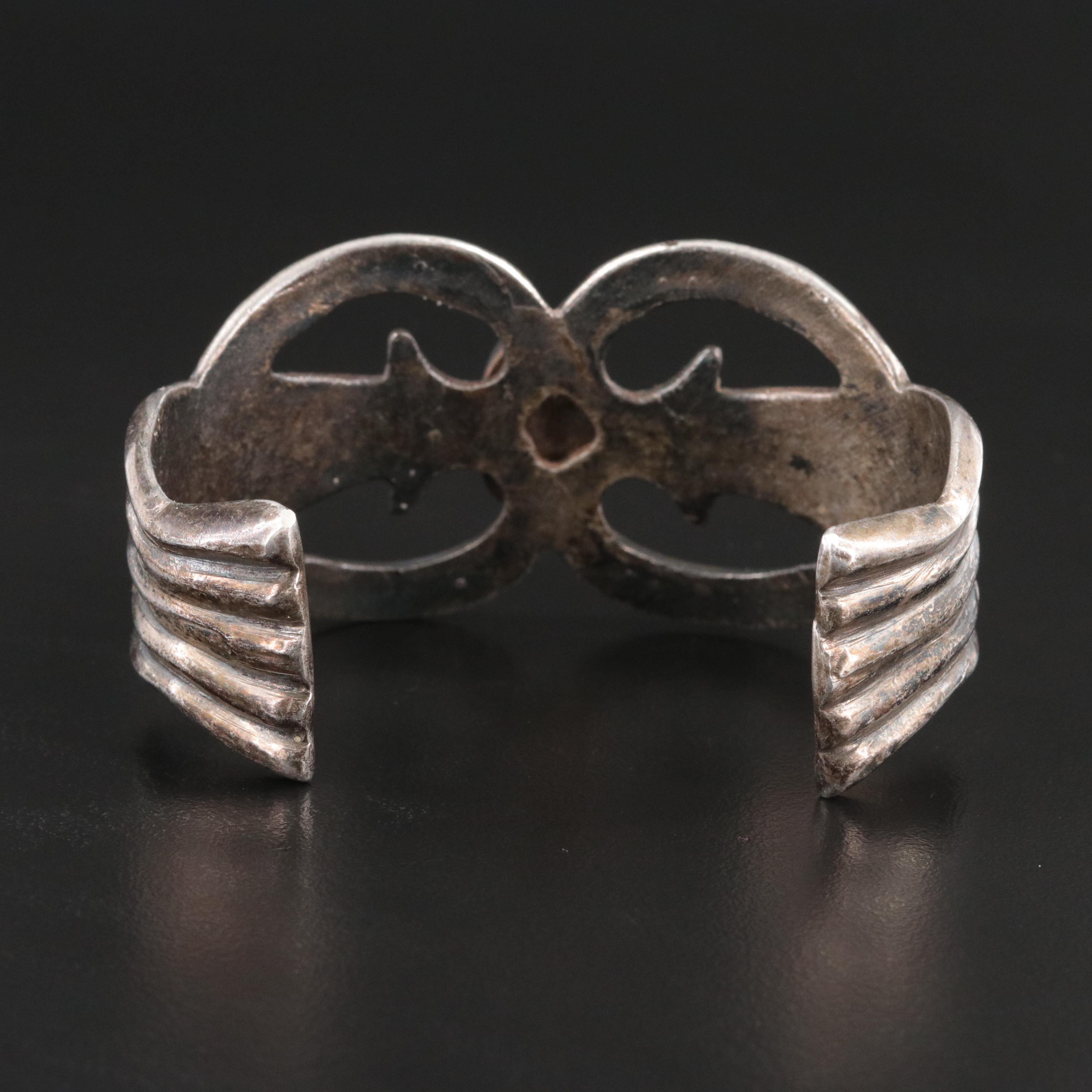 Vintage Southwestern Sterling Turquoise Sand Cast Cuff Bracelet