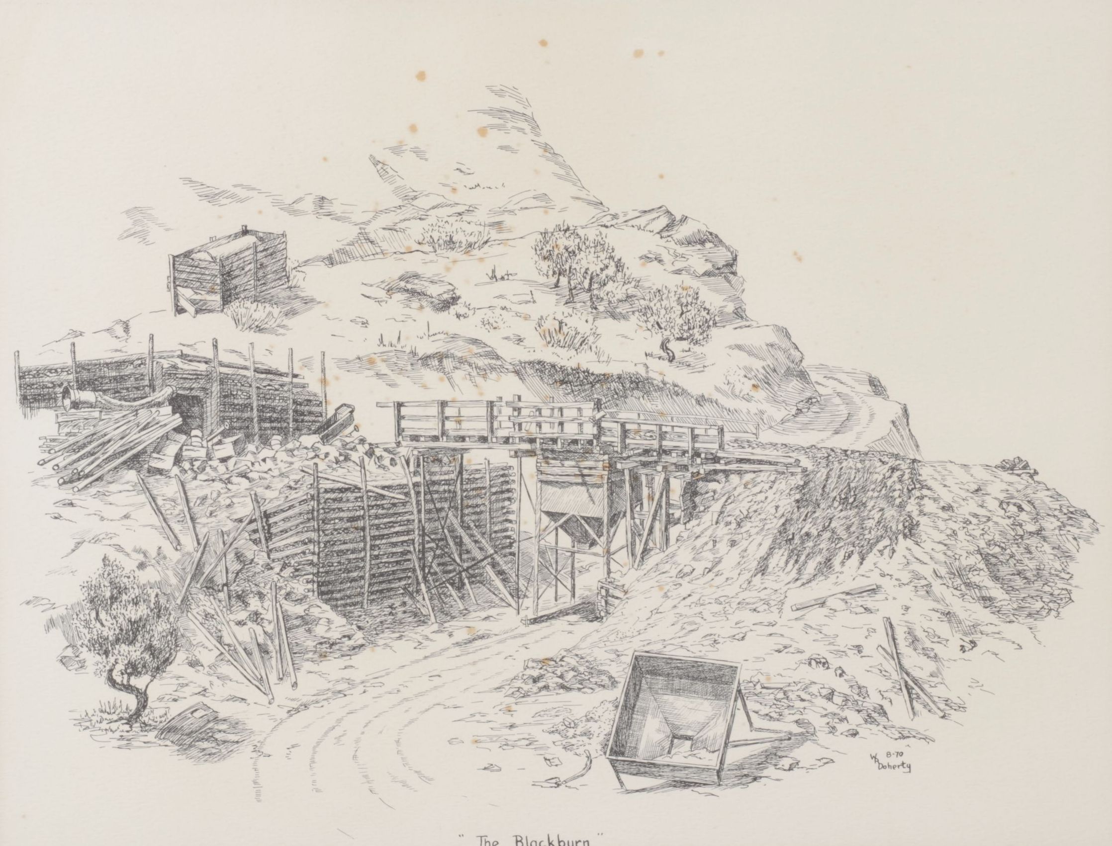 W.R. Doherty Etching of Mines "The Blackburn", 1970