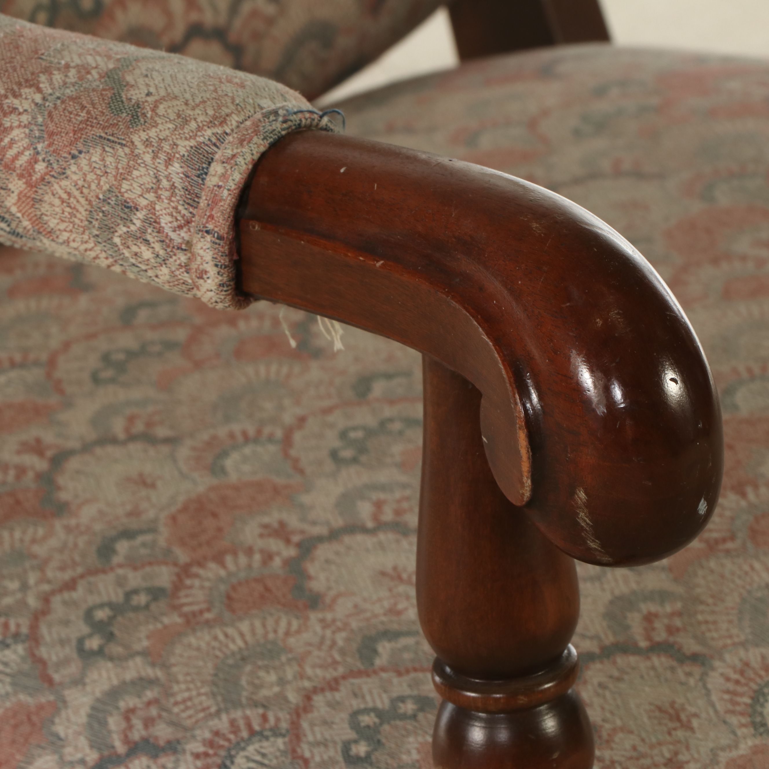 Jacobean Revival Style Upholstered Walnut Finish Armchair