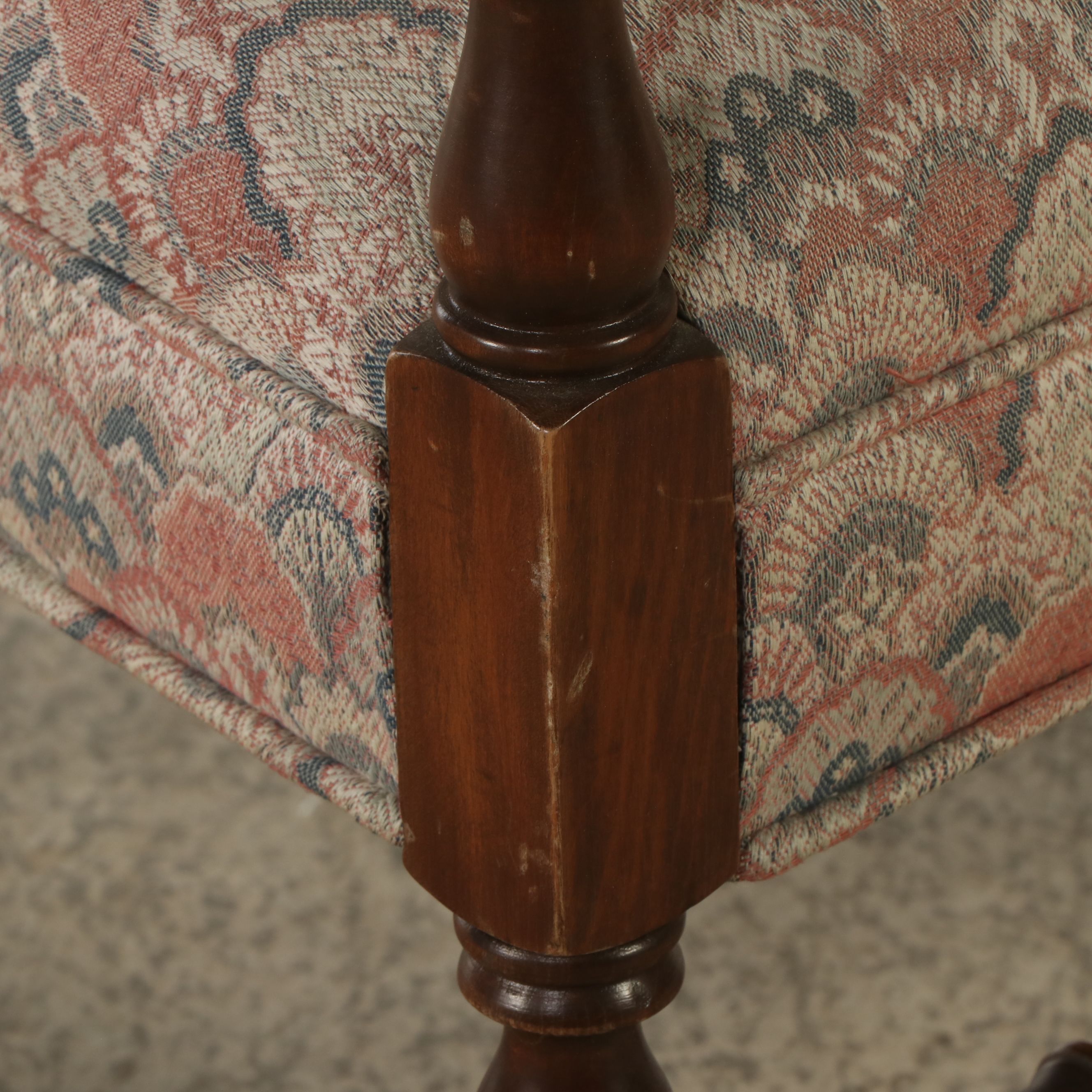 Jacobean Revival Style Upholstered Walnut Finish Armchair