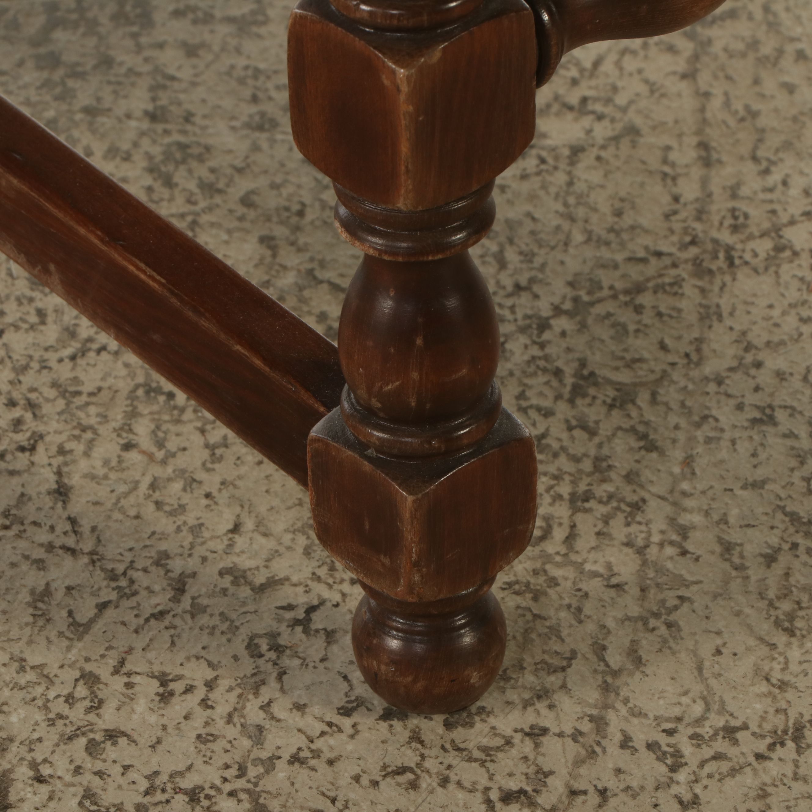 Jacobean Revival Style Upholstered Walnut Finish Armchair