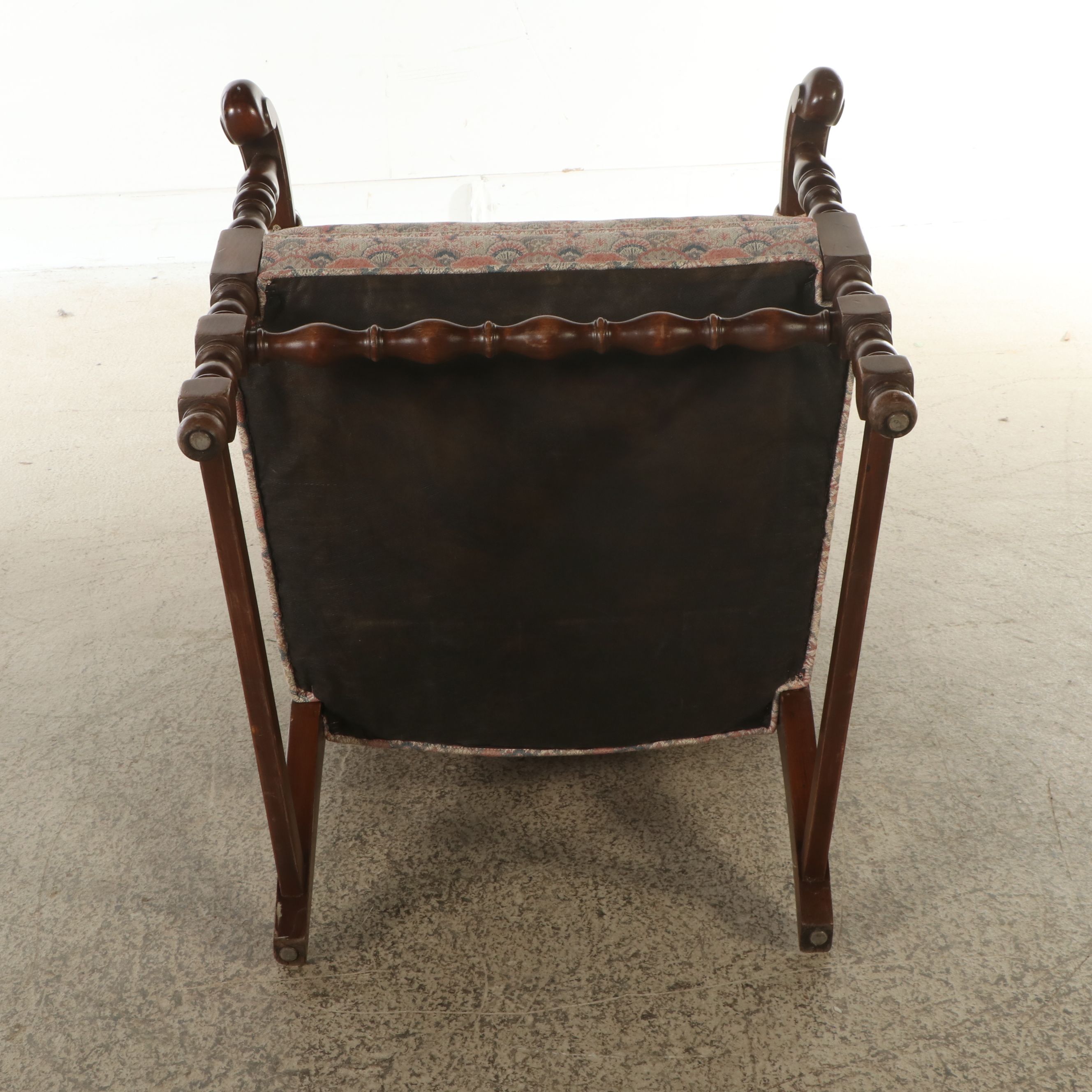 Jacobean Revival Style Upholstered Walnut Finish Armchair
