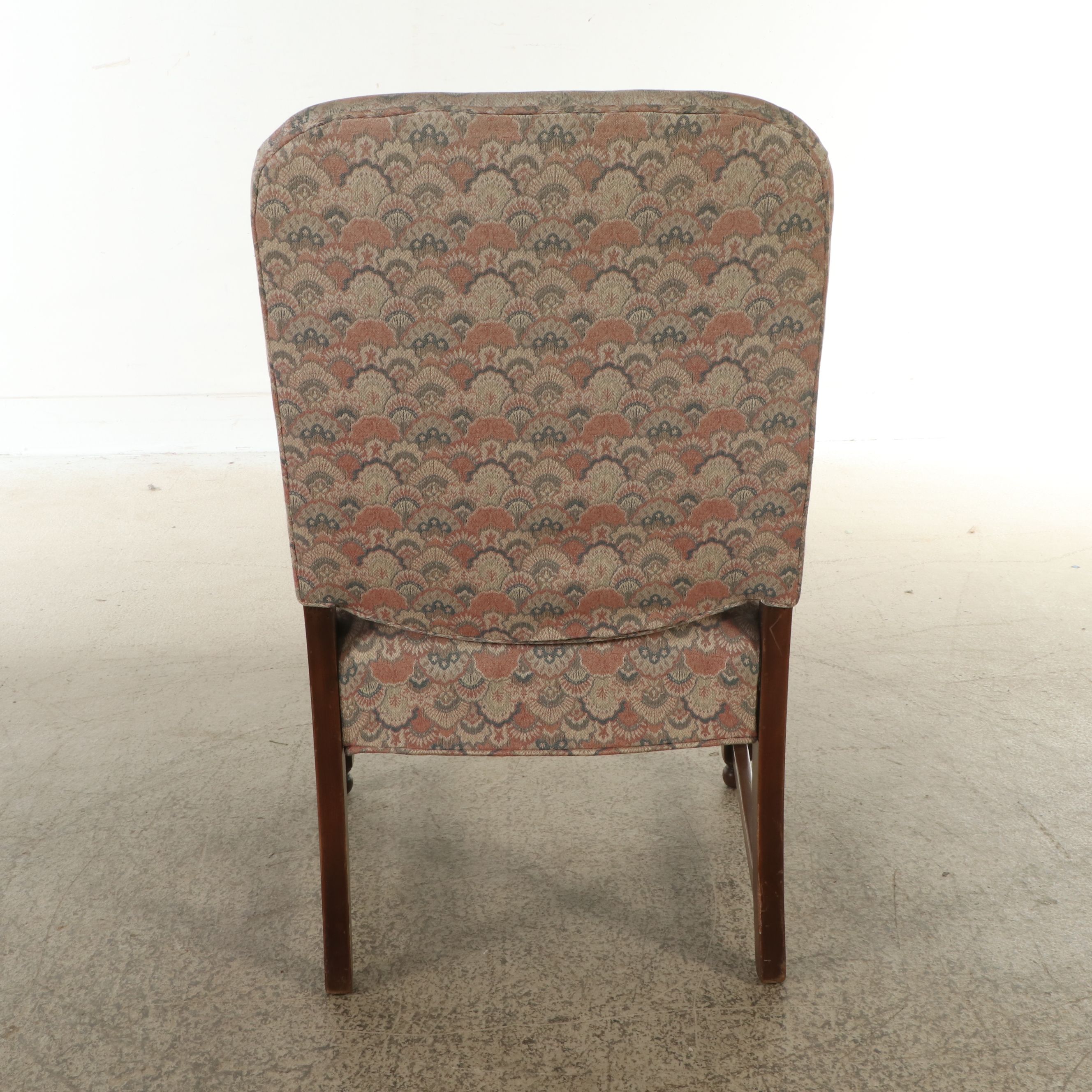 Jacobean Revival Style Upholstered Walnut Finish Armchair
