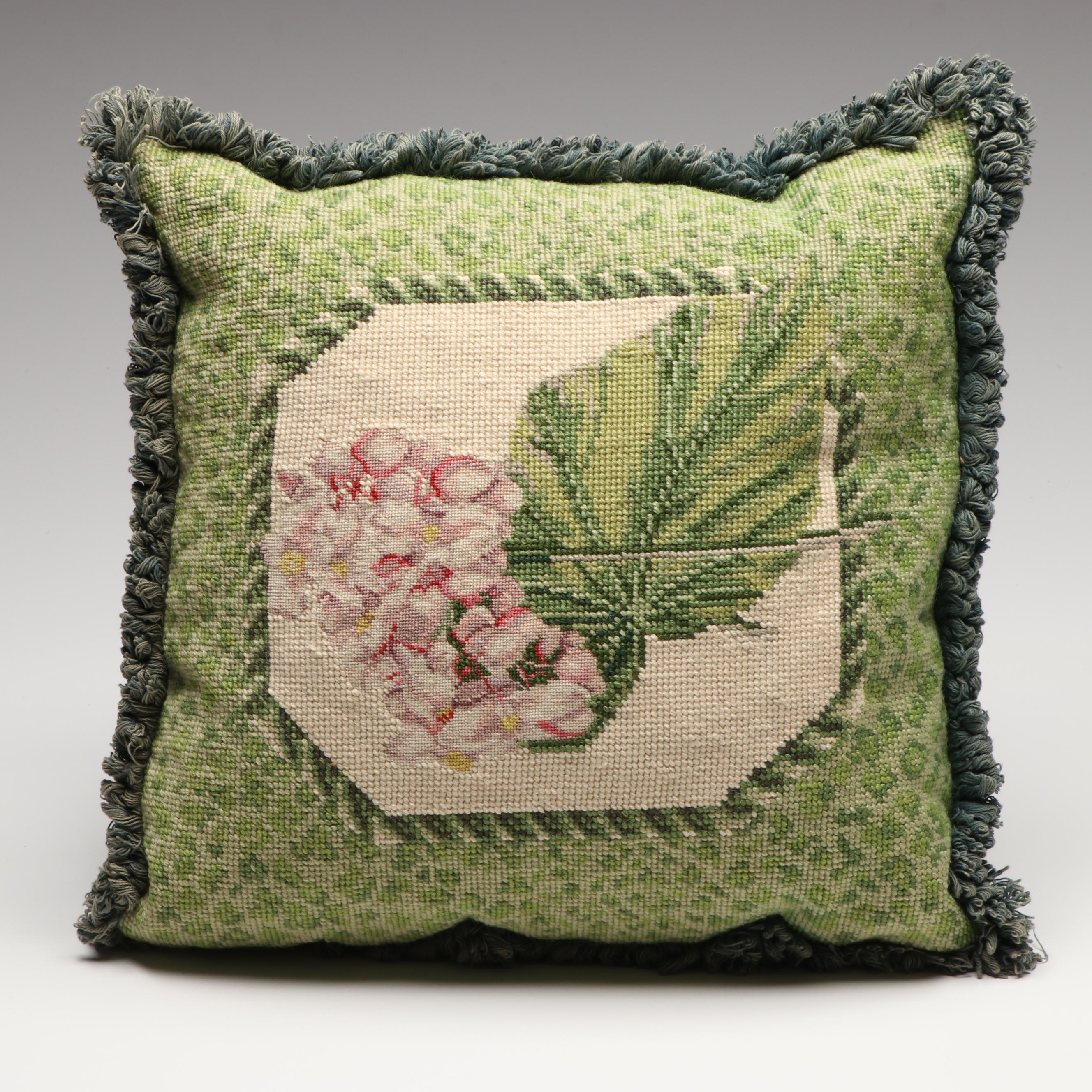 Vintage Floral Needlepoint Pillows with Dragon Needlepoint Accent Pillow