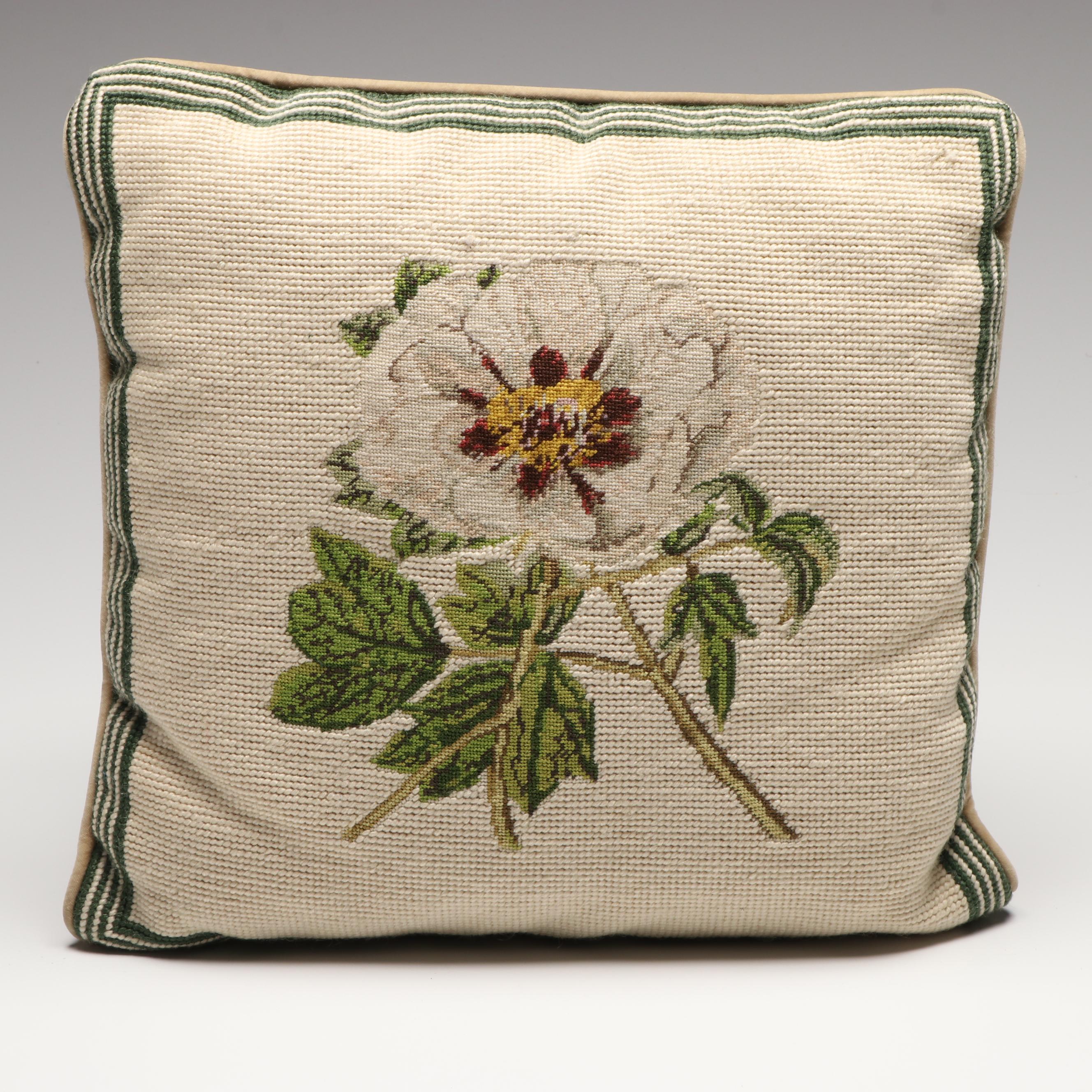 Vintage Floral Needlepoint Pillows with Dragon Needlepoint Accent Pillow