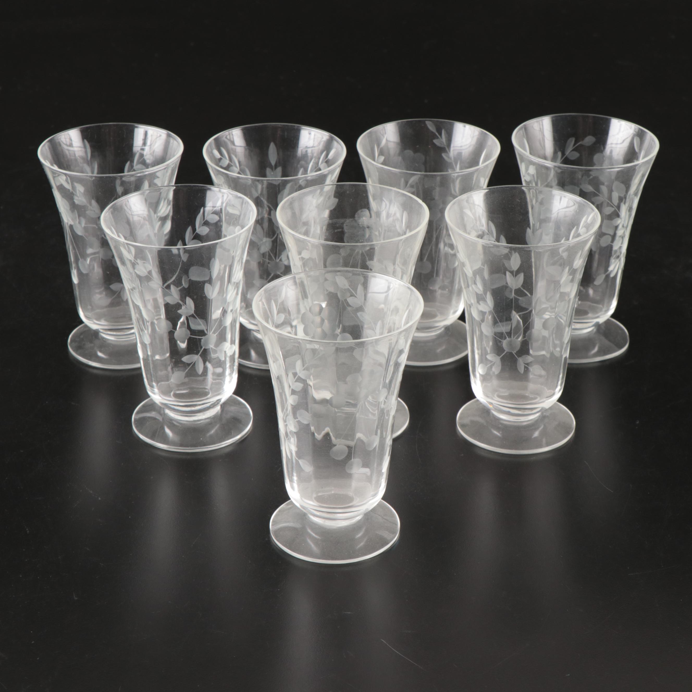 Juice Glasses, Etched Glass Urn Vase and Ice Bucket