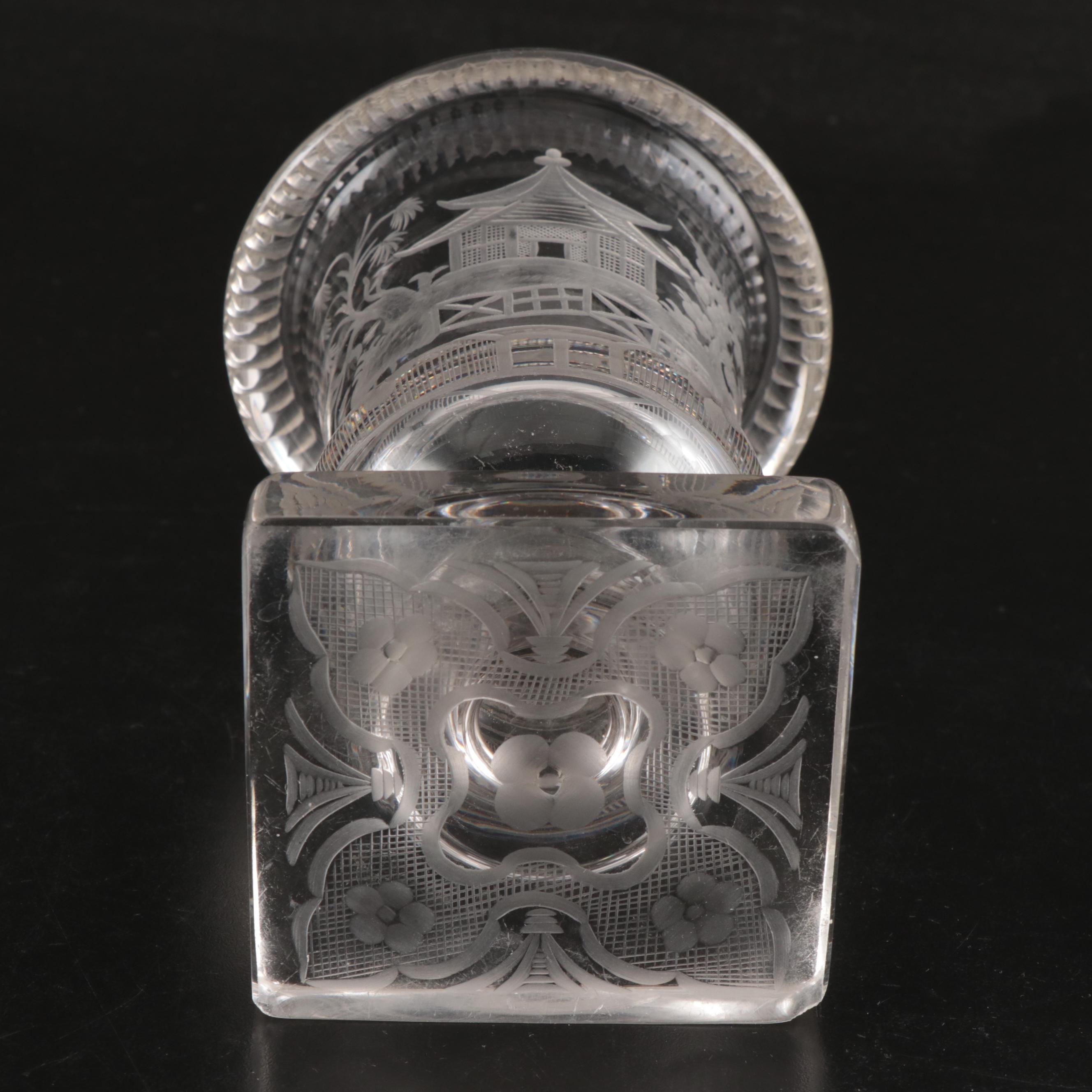 Juice Glasses, Etched Glass Urn Vase and Ice Bucket