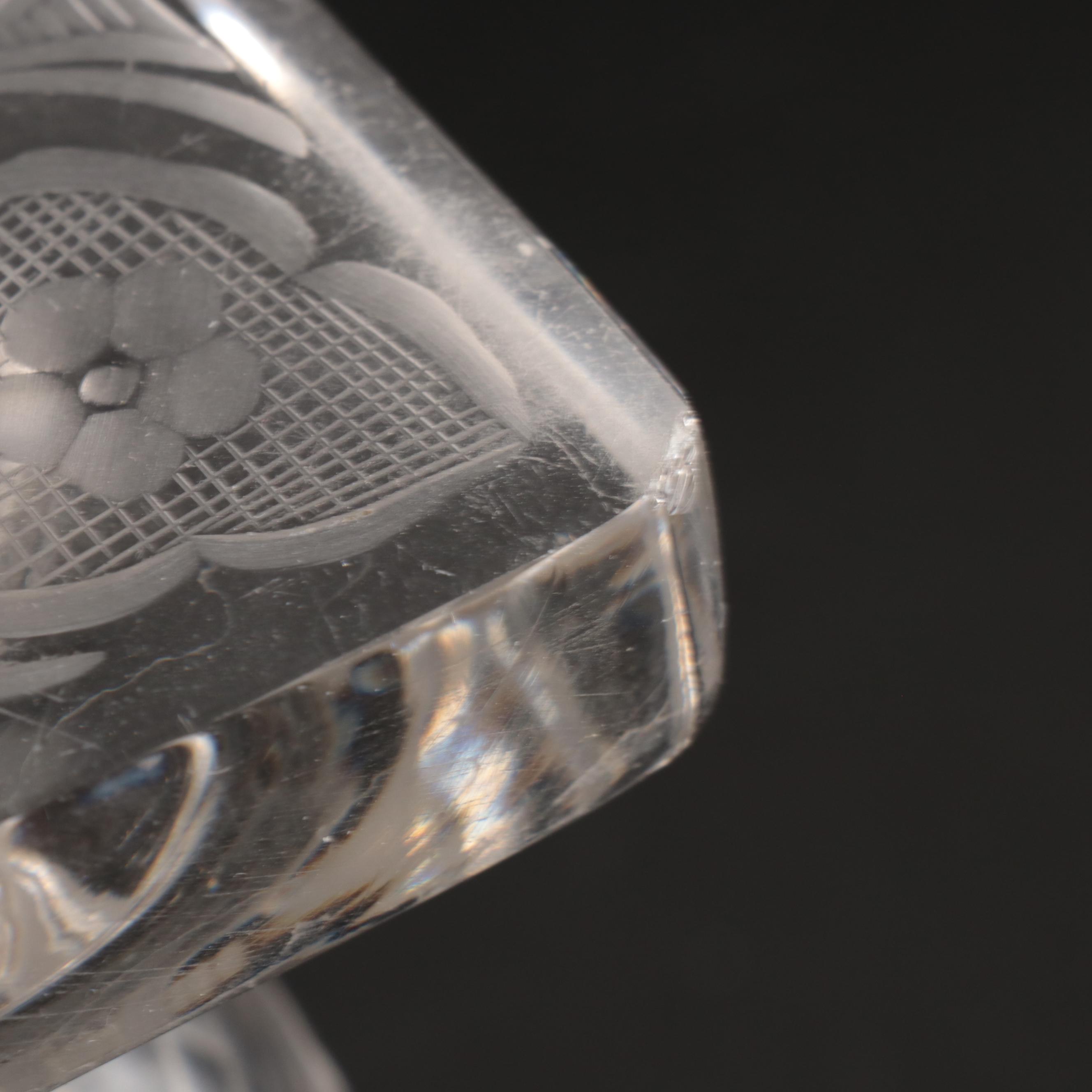 Juice Glasses, Etched Glass Urn Vase and Ice Bucket