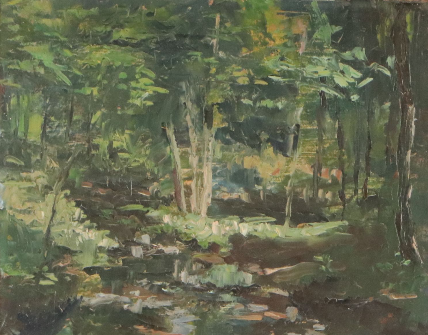 Susan Grisell Impressionistic Oil Painting of Woodland Landscape, 20th Century