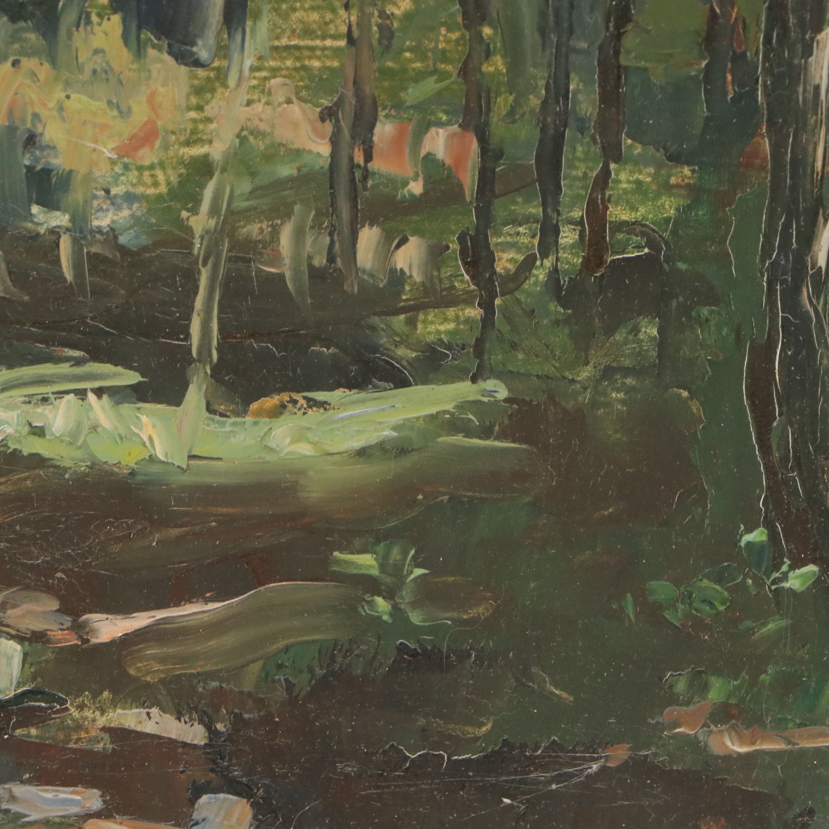 Susan Grisell Impressionistic Oil Painting of Woodland Landscape, 20th Century