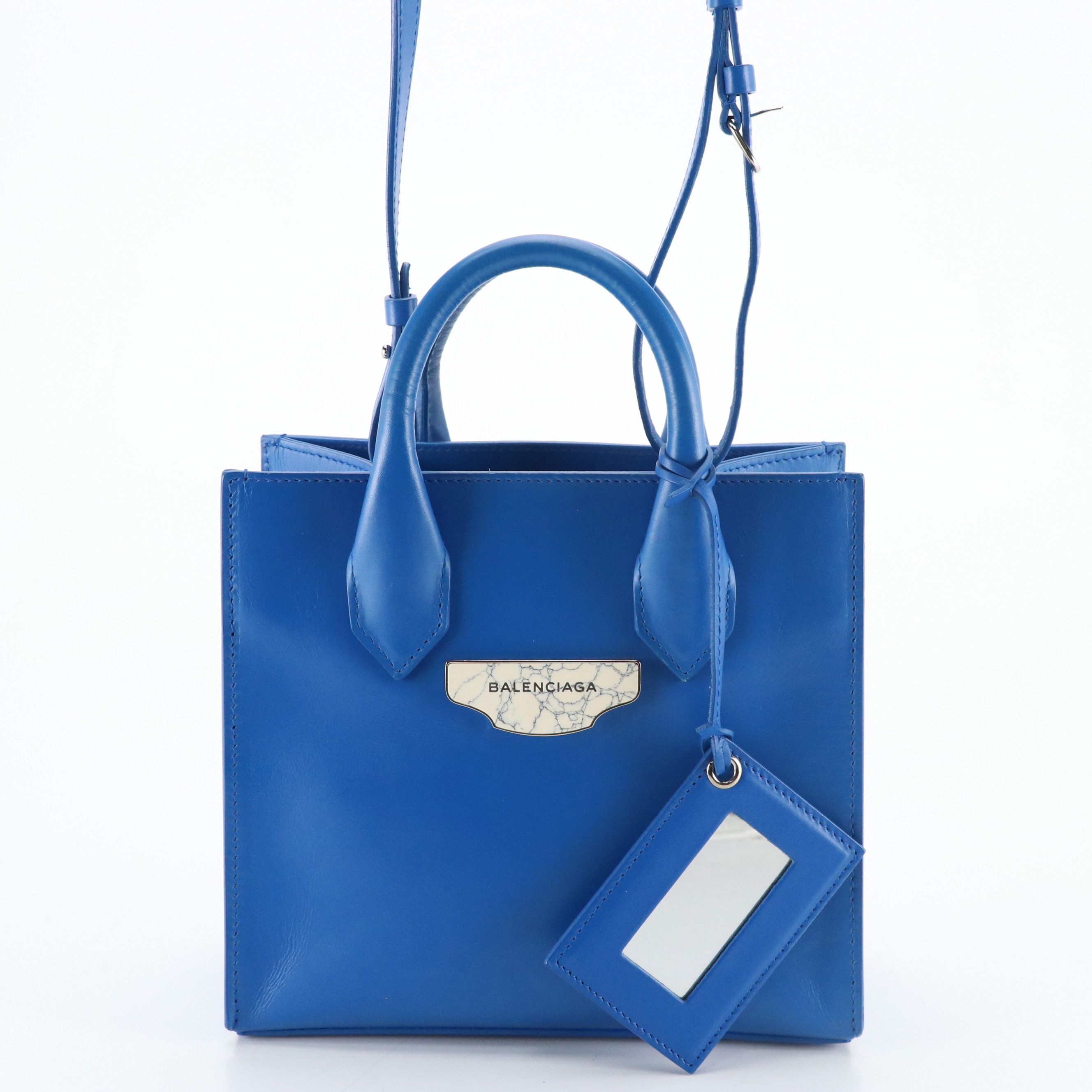 Balenciaga Mini All Afternoon Two-Way Tote in Blue Calfskin Leather