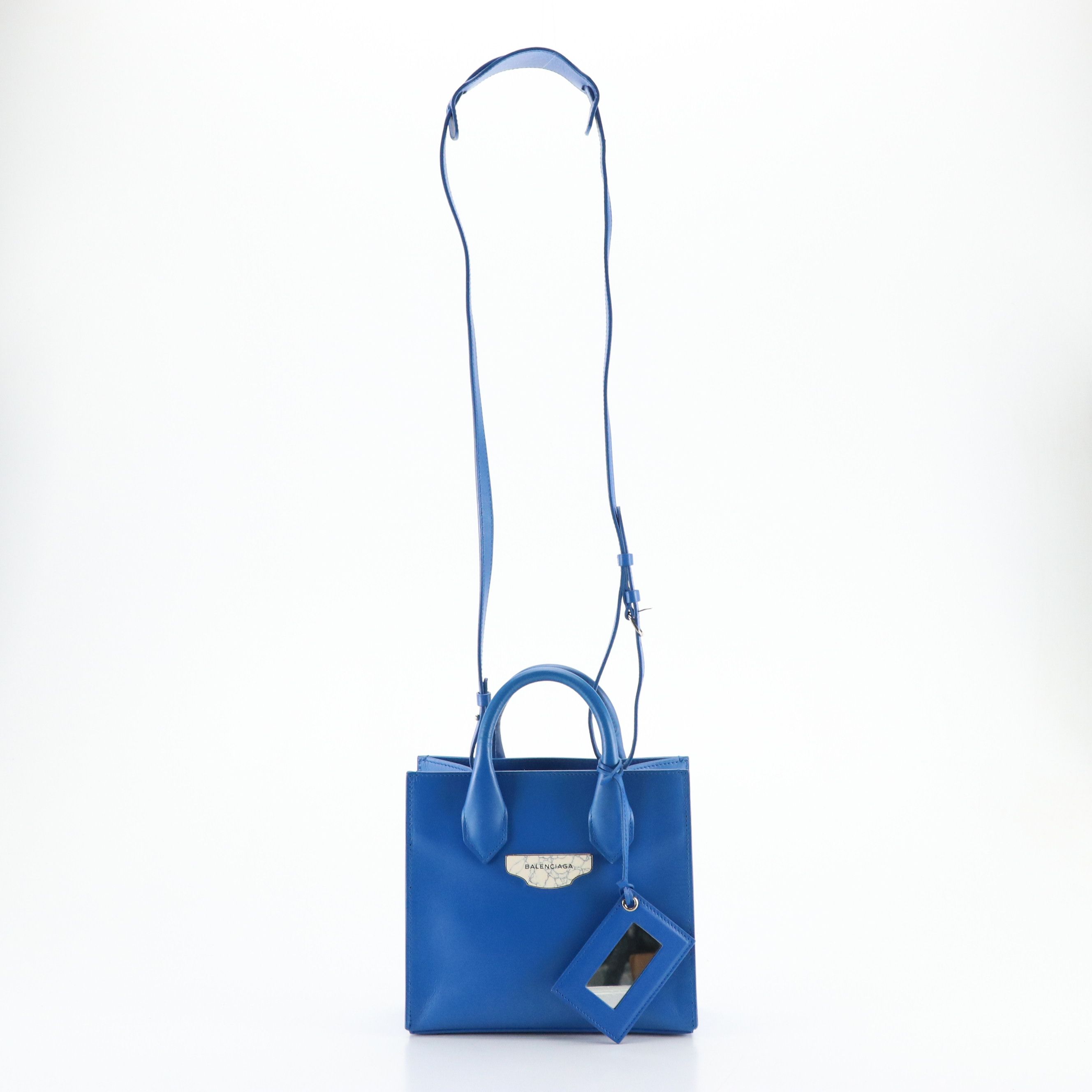 Balenciaga Mini All Afternoon Two-Way Tote in Blue Calfskin Leather