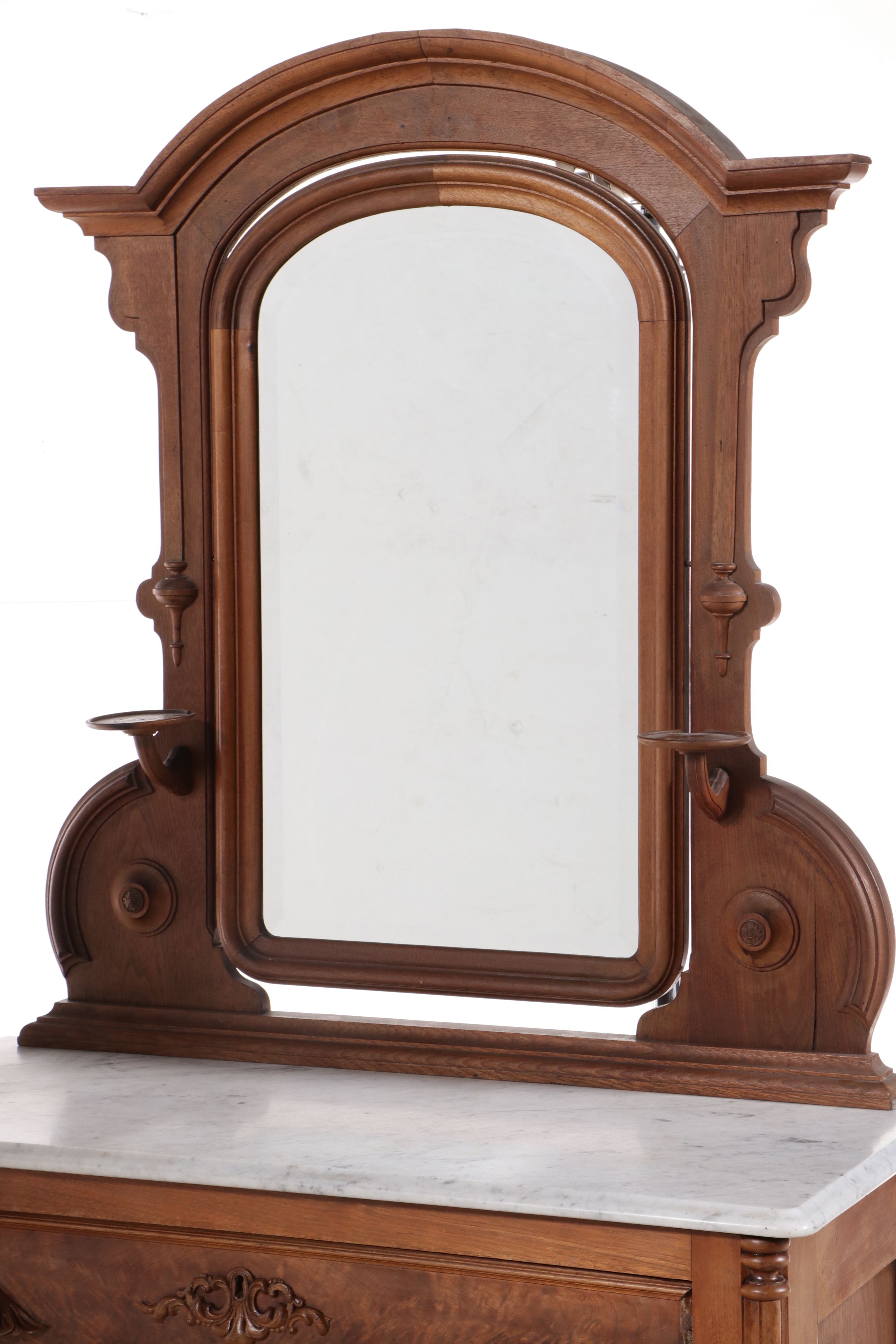 American Victorian Renaissance Revival Style Walnut and Burl Marble Top Dresser