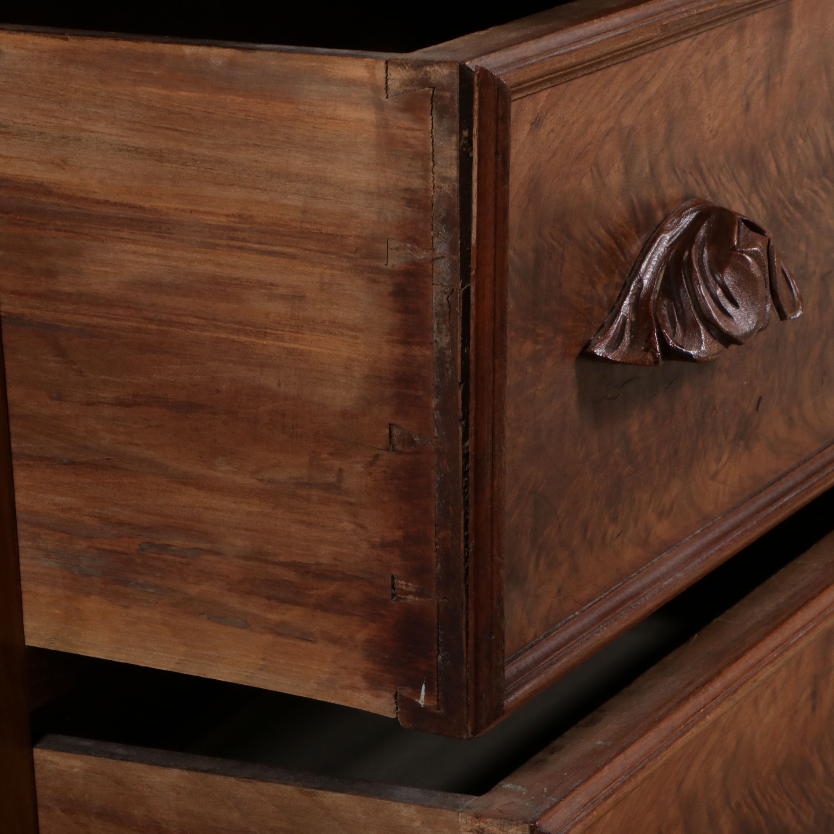 American Victorian Renaissance Revival Style Walnut and Burl Marble Top Dresser