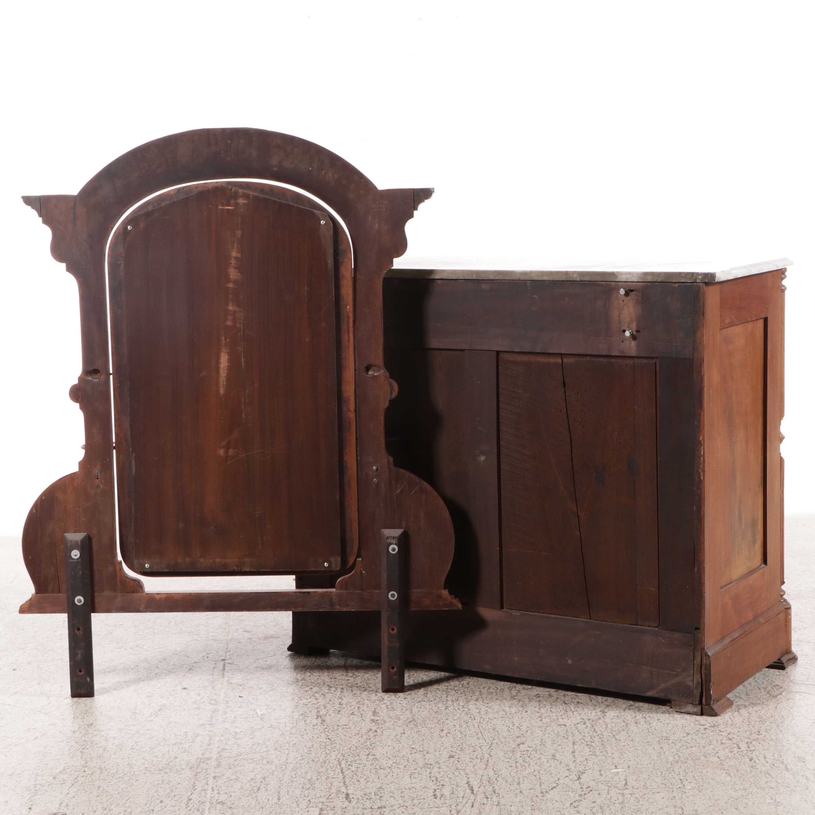 American Victorian Renaissance Revival Style Walnut and Burl Marble Top Dresser