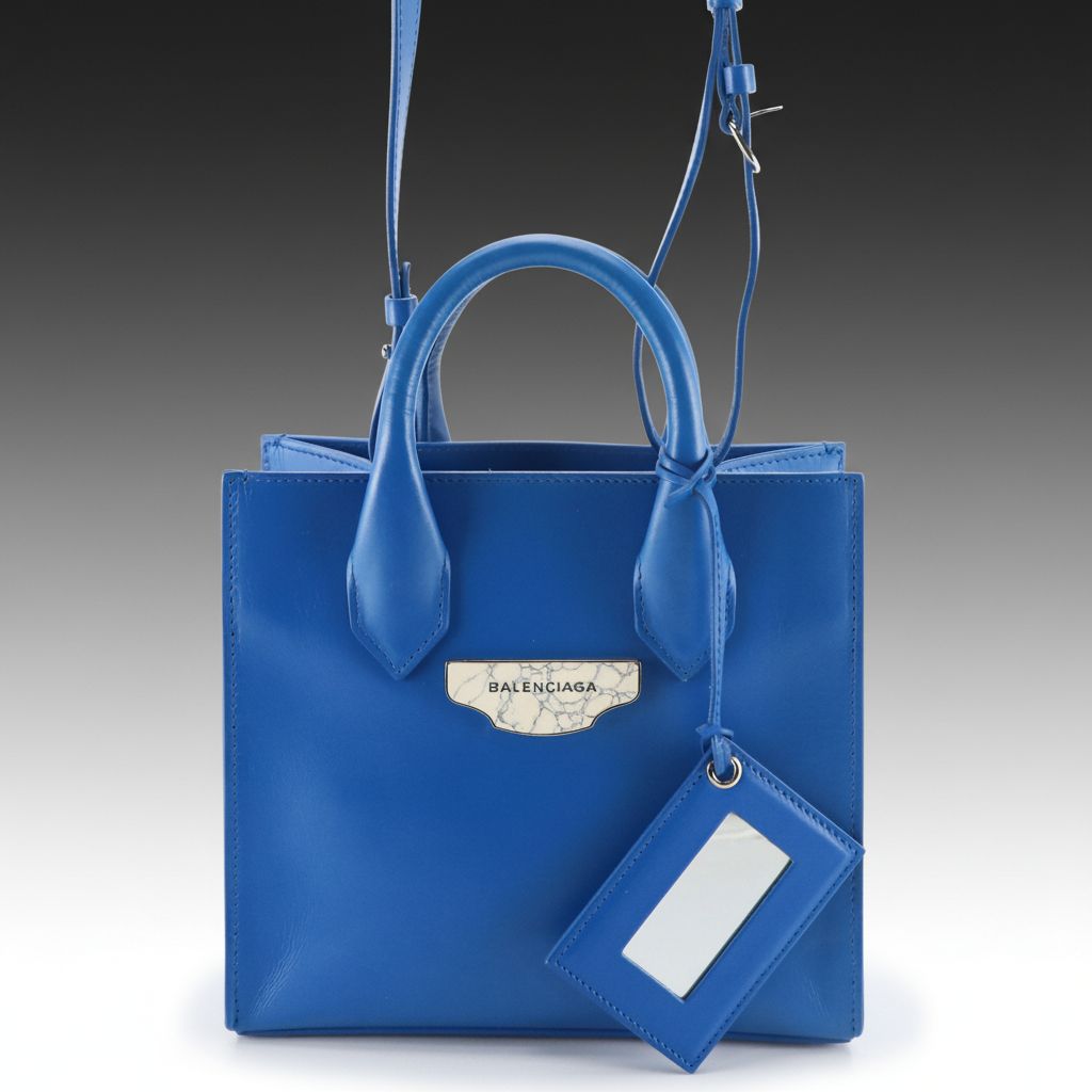 Balenciaga Mini All Afternoon Two-Way Tote in Blue Calfskin Leather