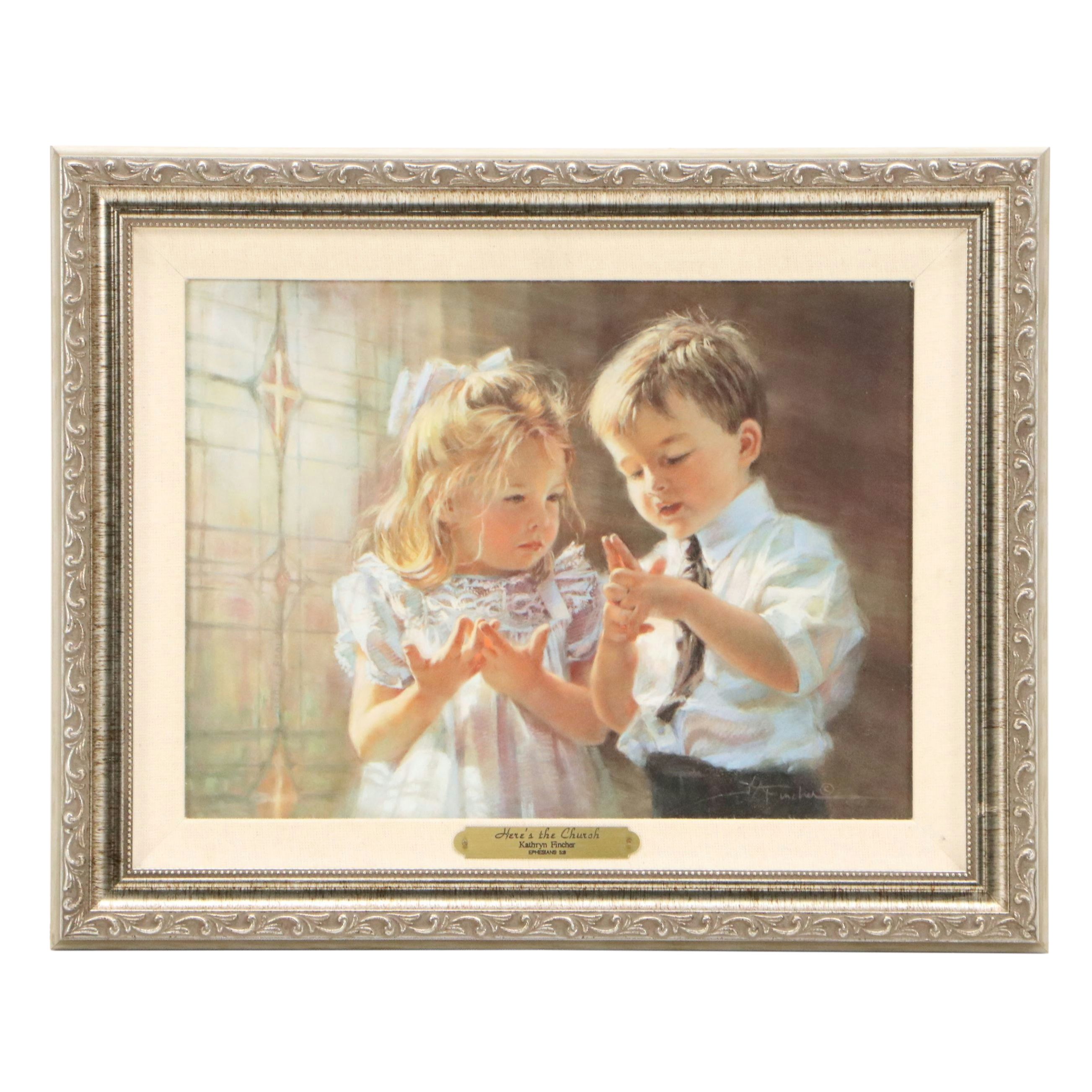 Kathryn Fincher Offset Lithograph "Here's the Church," 21st Century