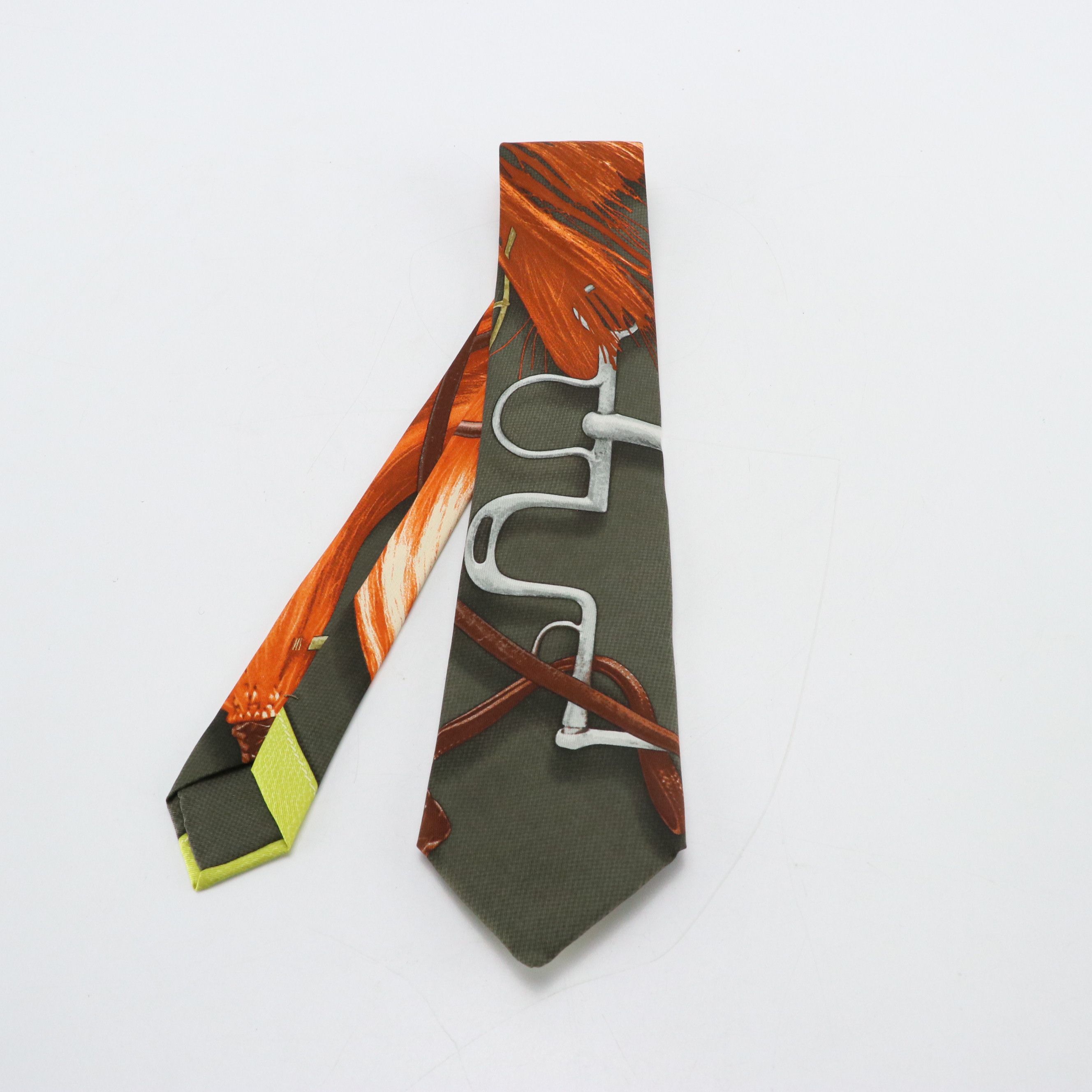 Hermès Silk Twill Hand-Stitched Necktie in Equestrian Print with Box