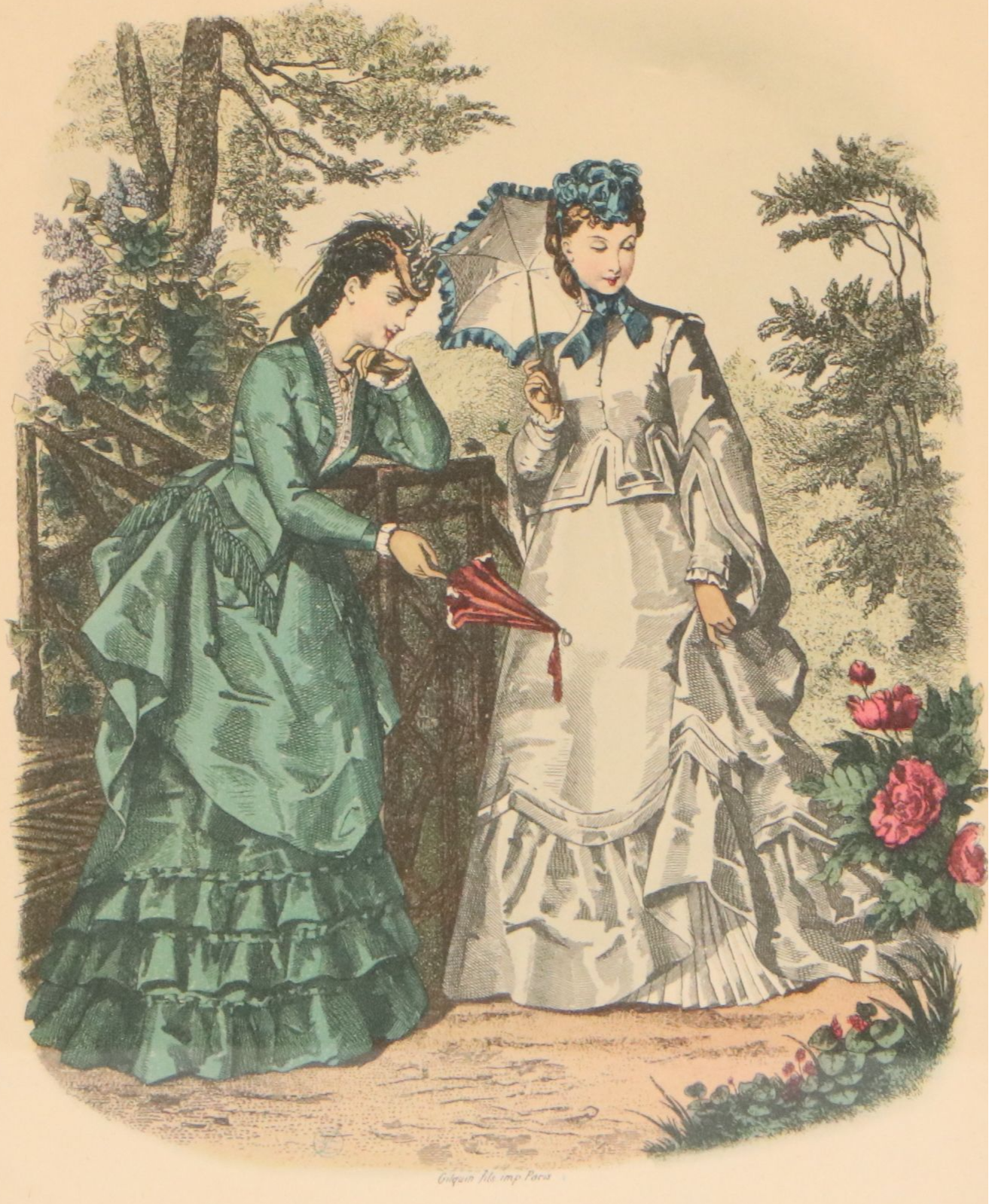 Offset Lithography Two Women from "La Mode Illustrée," Late 19th Century