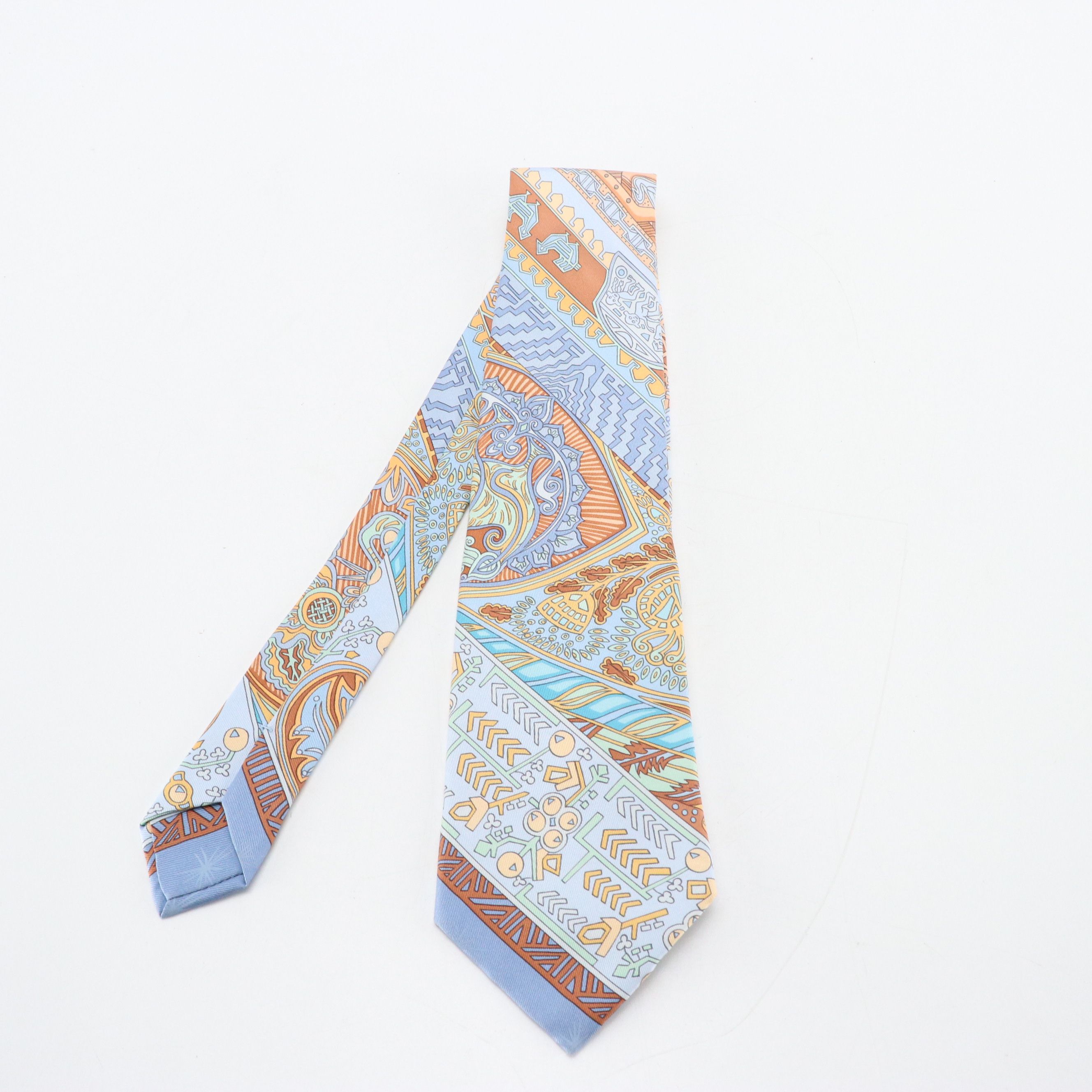 Hermès Scarf Necktie in Tribal Pattern Silk Twill with Gift Box